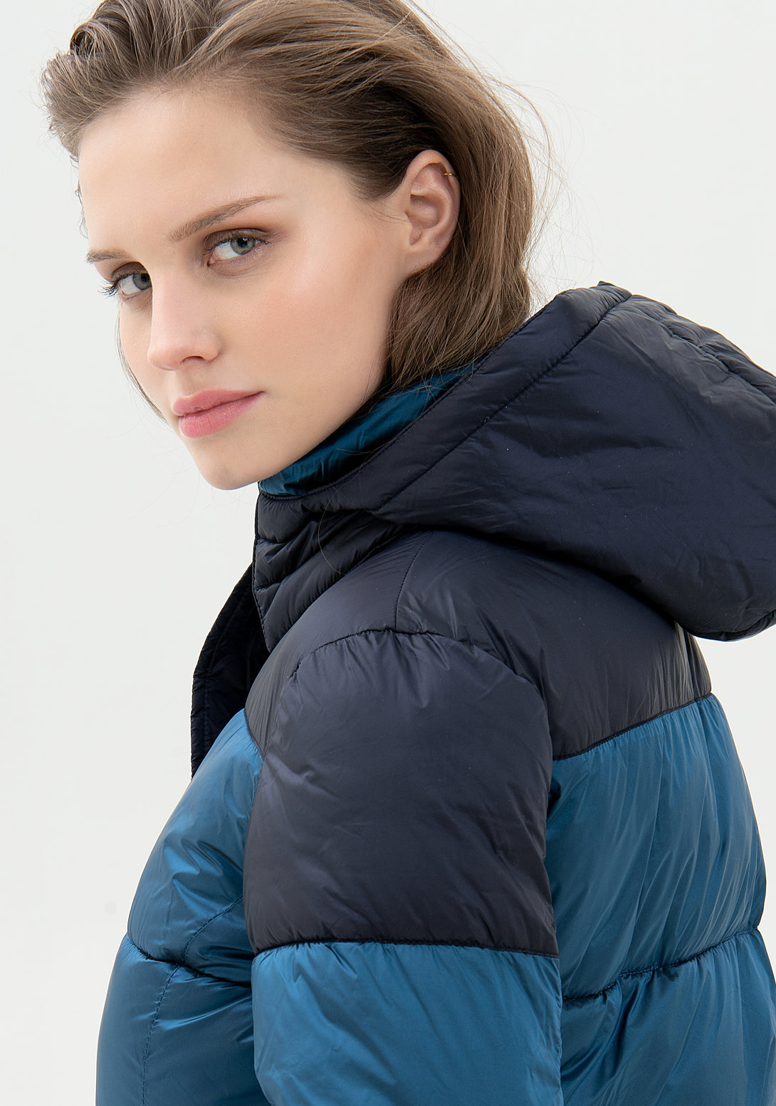 Padded jacket regular fit, long, made in multicolor quilted nylon