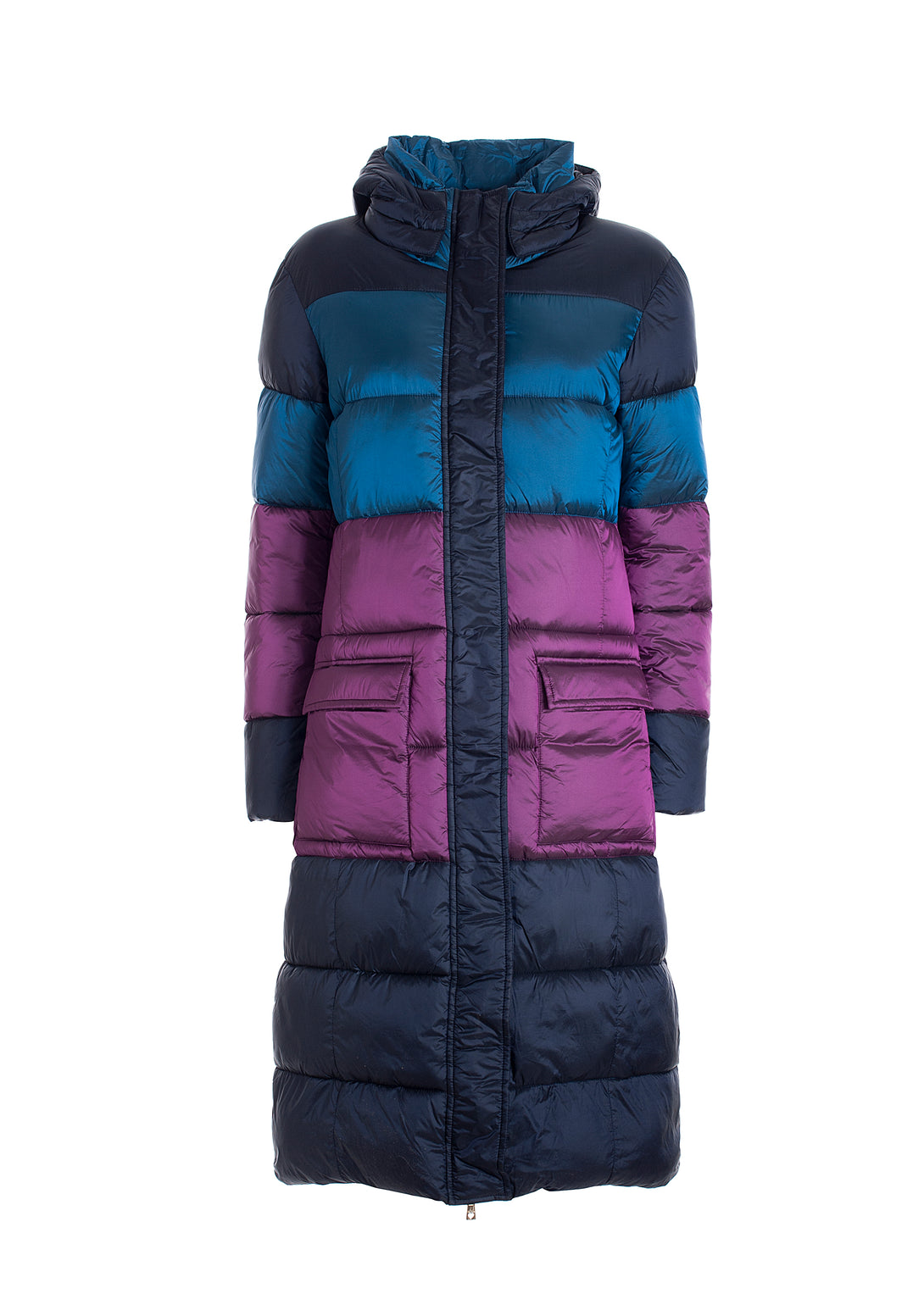 Padded jacket regular fit, long, made in multicolor quilted nylon
