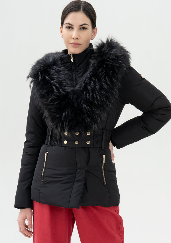Padded jacket regular fit with racoon fur detail Fracomina FR21WC3008O41201-053_01