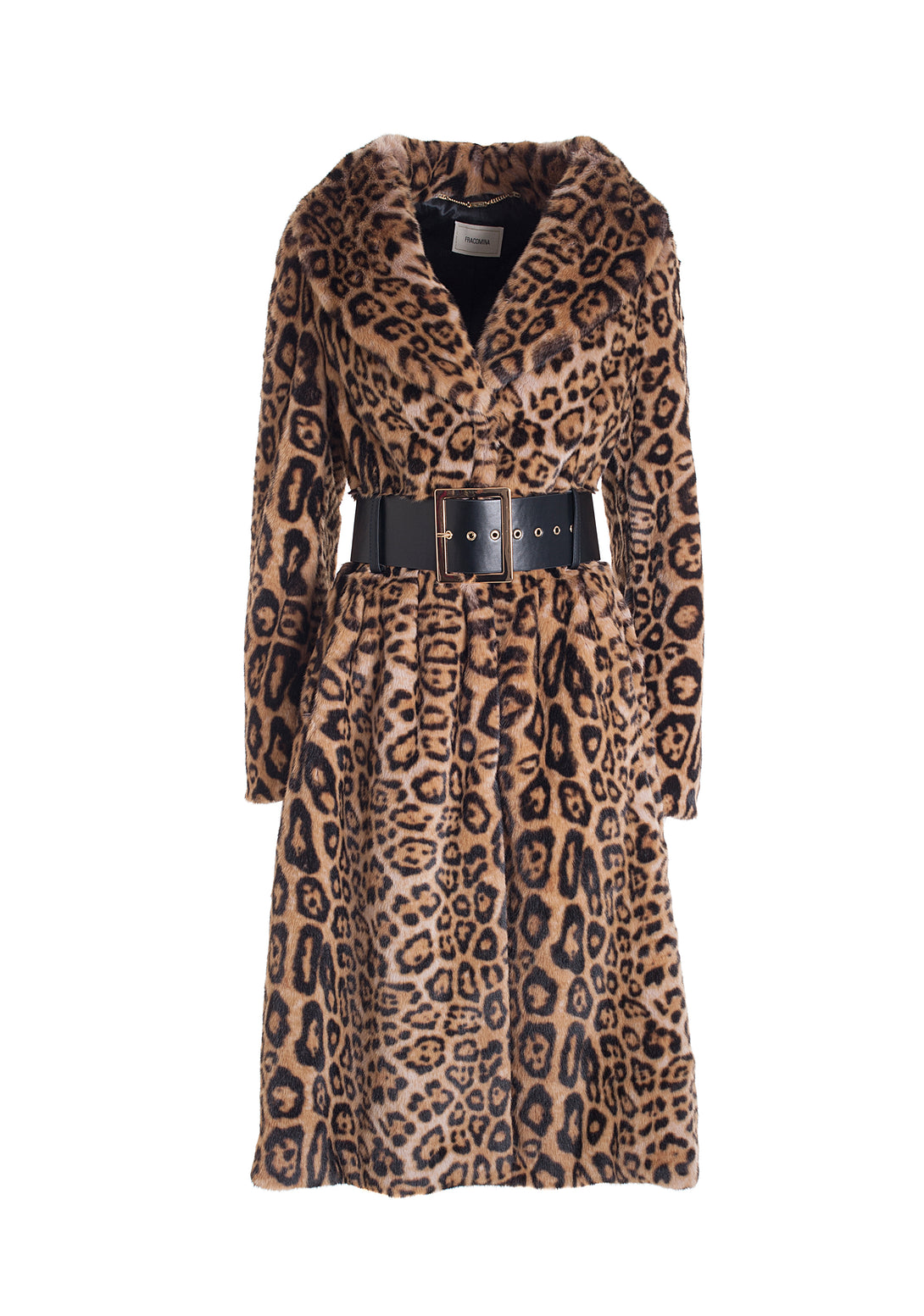 Coat wide fit, long, made in eco fur with animalier pattern