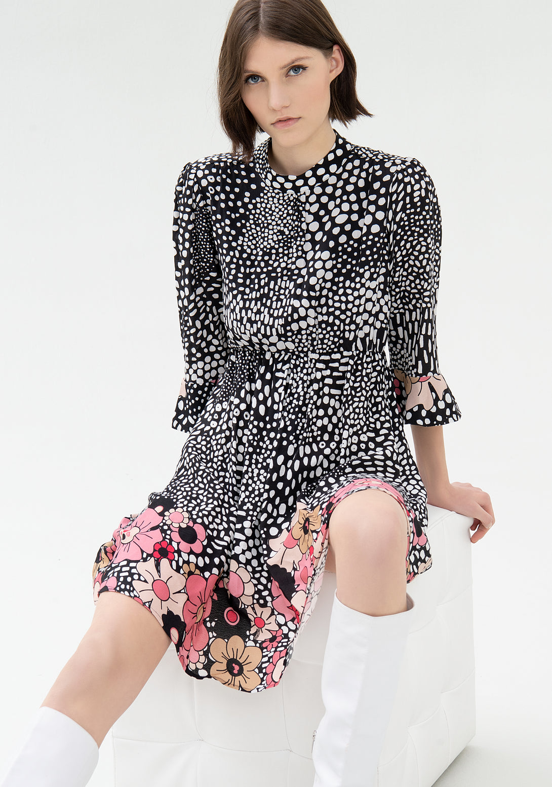 Mini dress regular fit made in viscose with animalier print with flowers