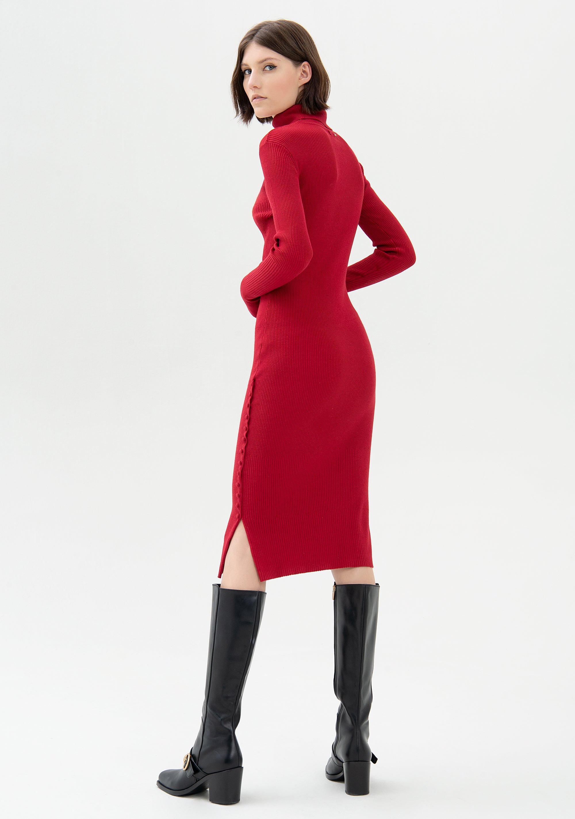 Knitted dress tight fit middle length made with rib stitch Fracomina FR21WD5001K41601-377_04