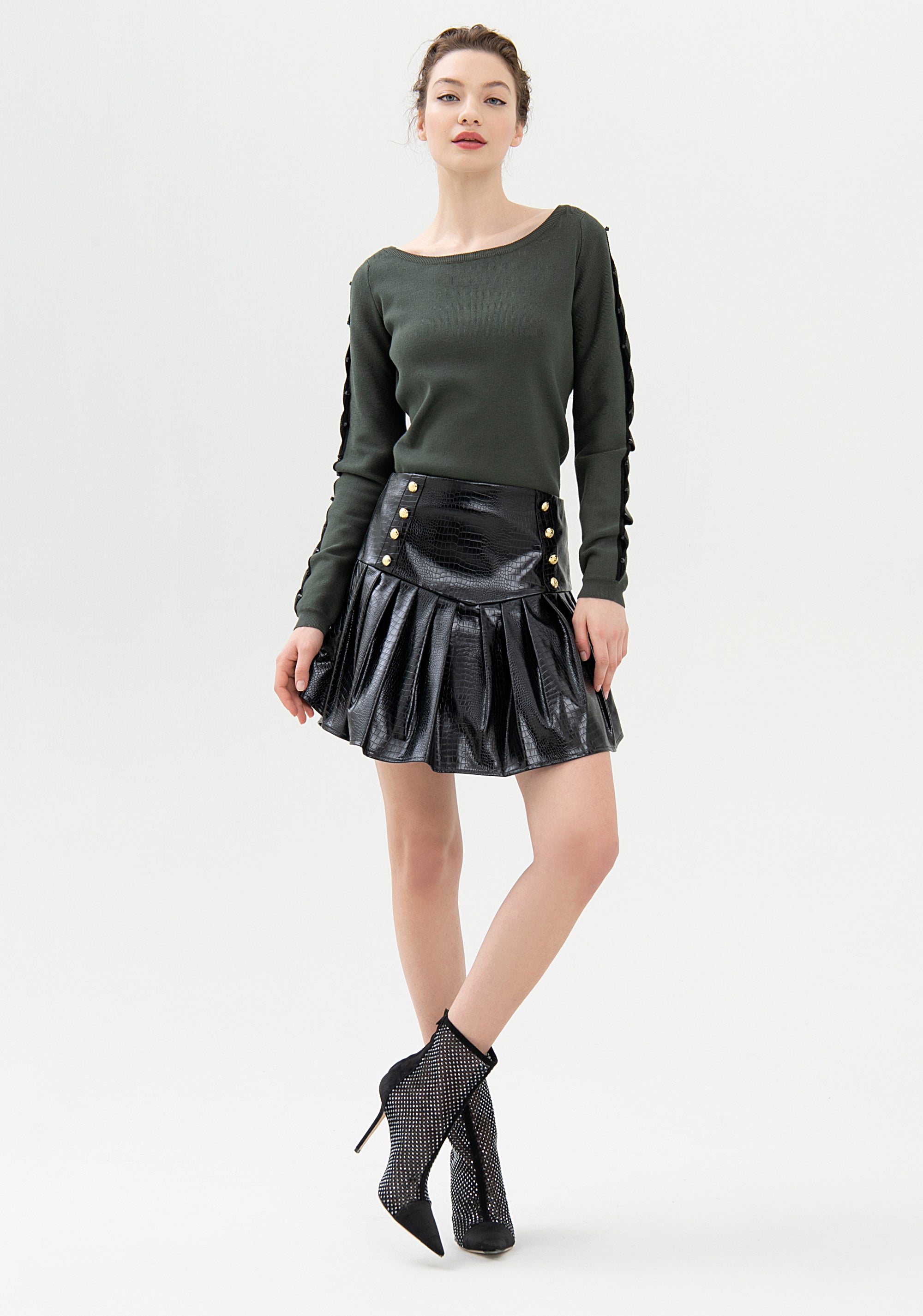 Mini skirt wide fit made in fake leather with crocodile print Fracomina FR21WG1004O42001-053