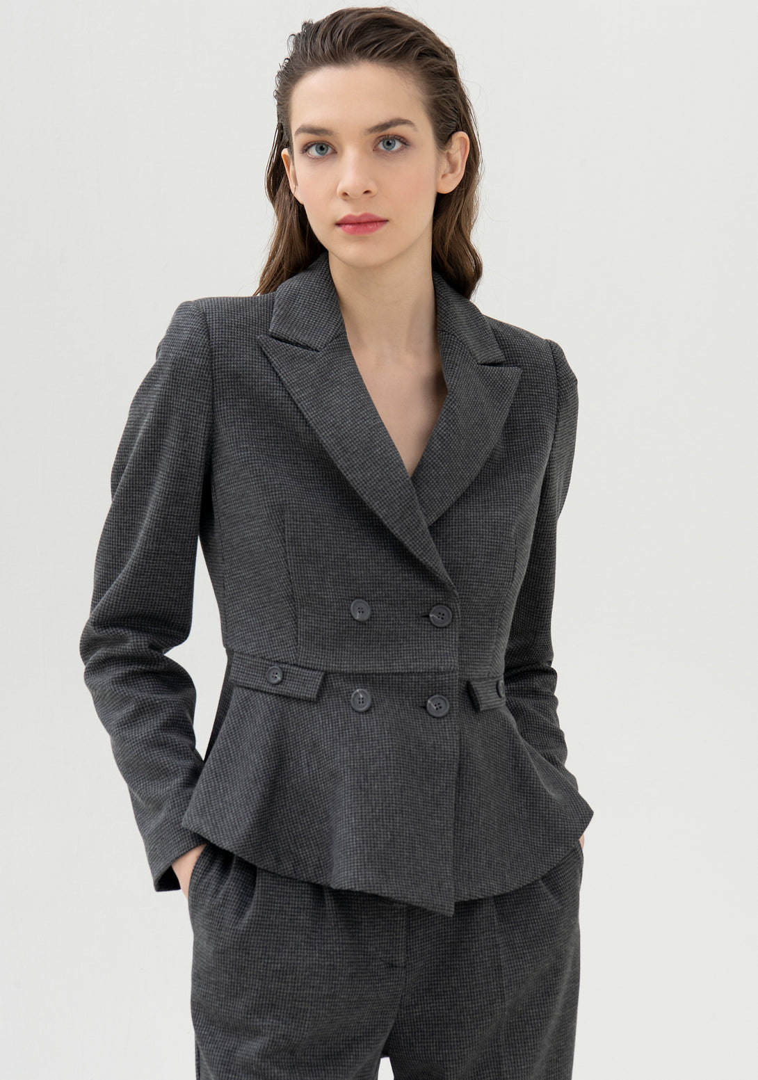 Blazer tight fit double breasted made in pied de poule fabric