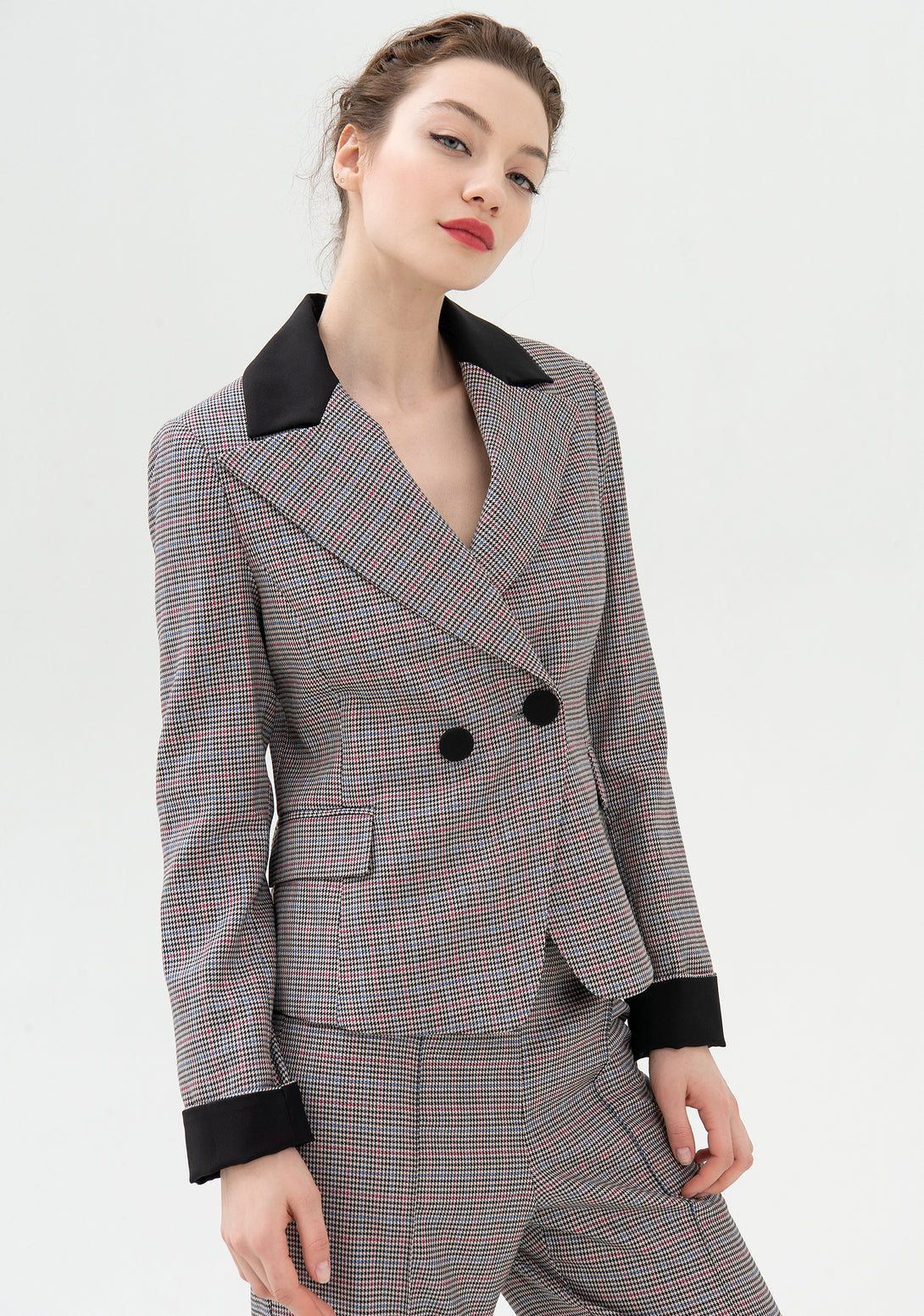 Blazer regular fit double breasted made in pied de poule fabric Fracomina FR21WJ2008W45995-210