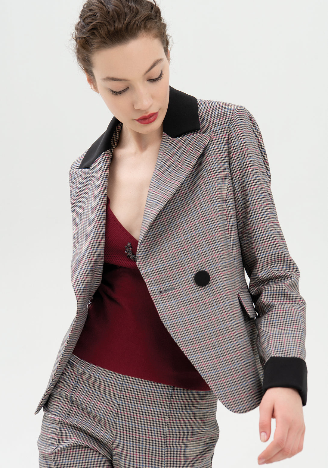 Blazer regular fit double breasted made in pied de poule fabric