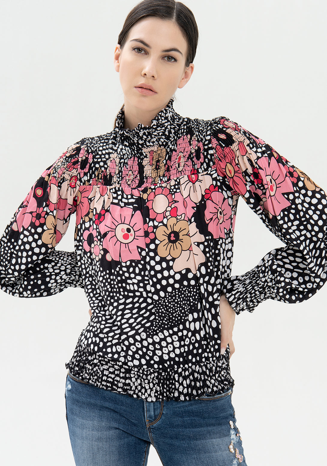 Blouse wide fit with double color animalier pattern