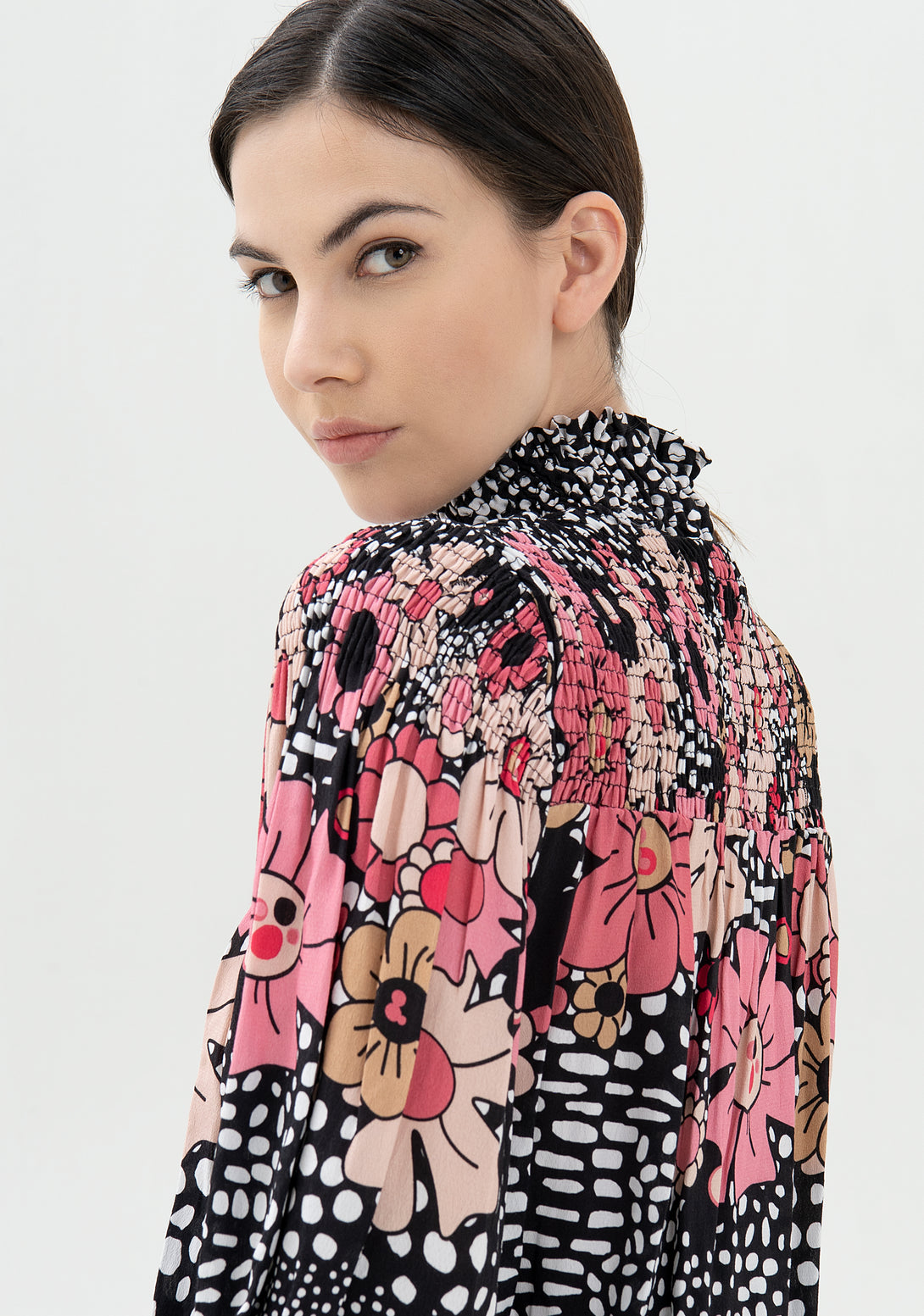 Blouse wide fit with double color animalier pattern