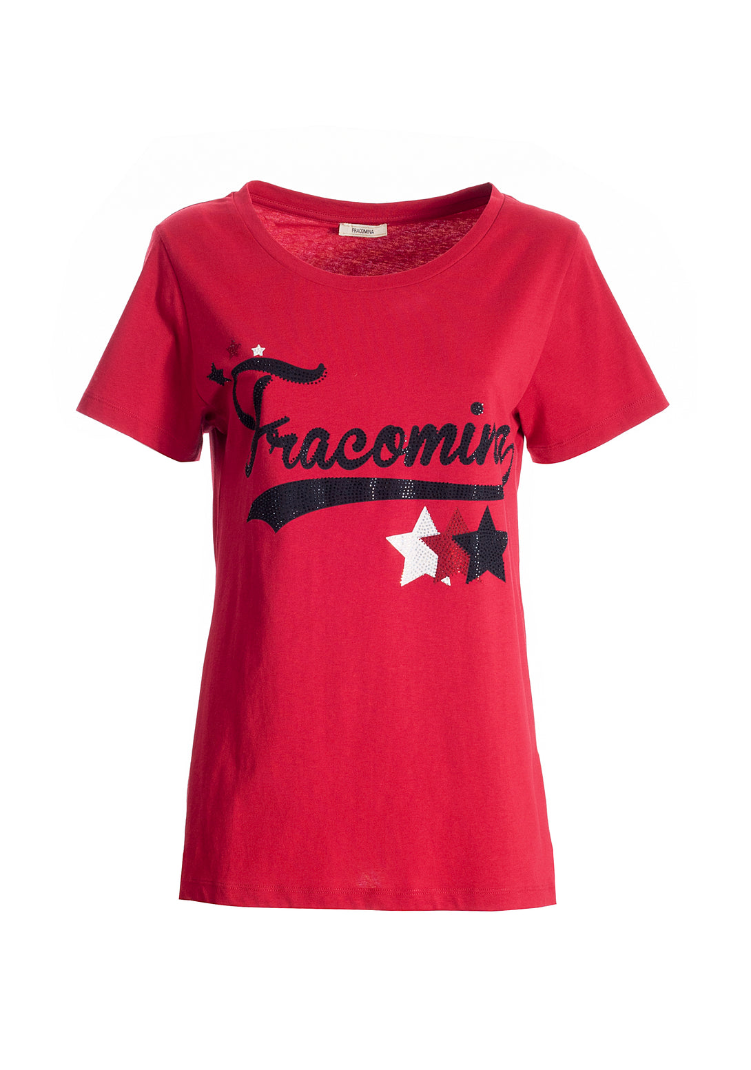 T-shirt regular fit made in cotton jersey with logo print and shiny strasses