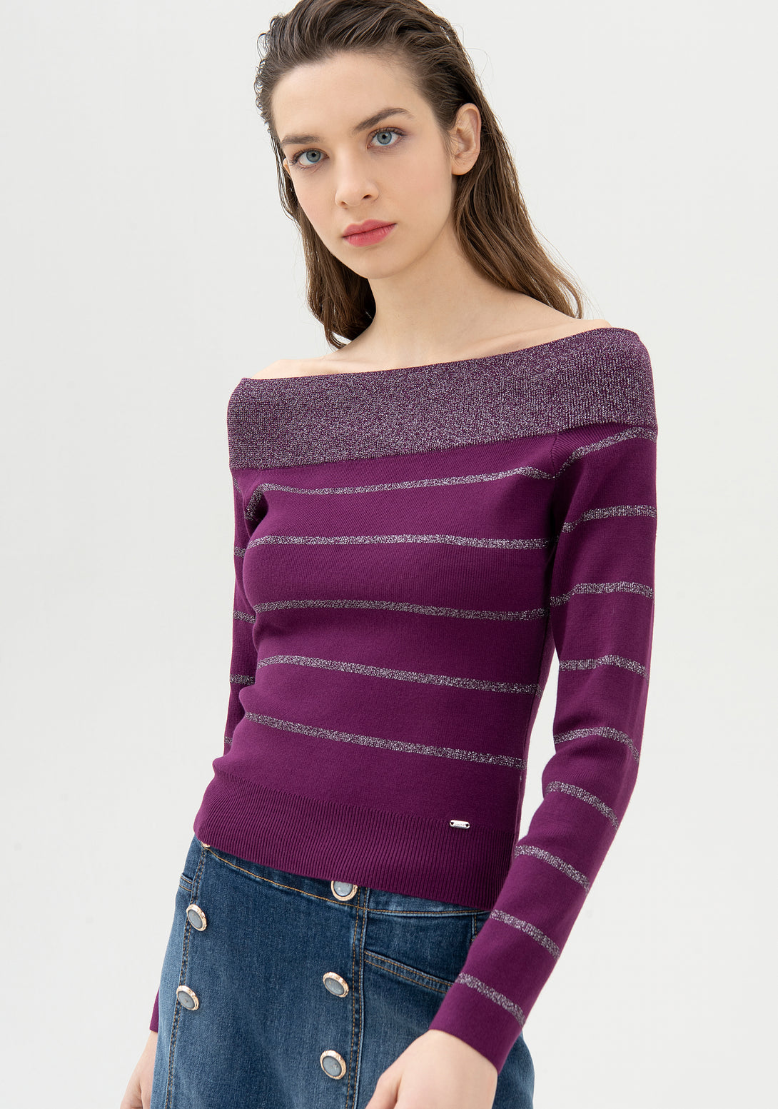 Knitwear tight fit with lurex stripes