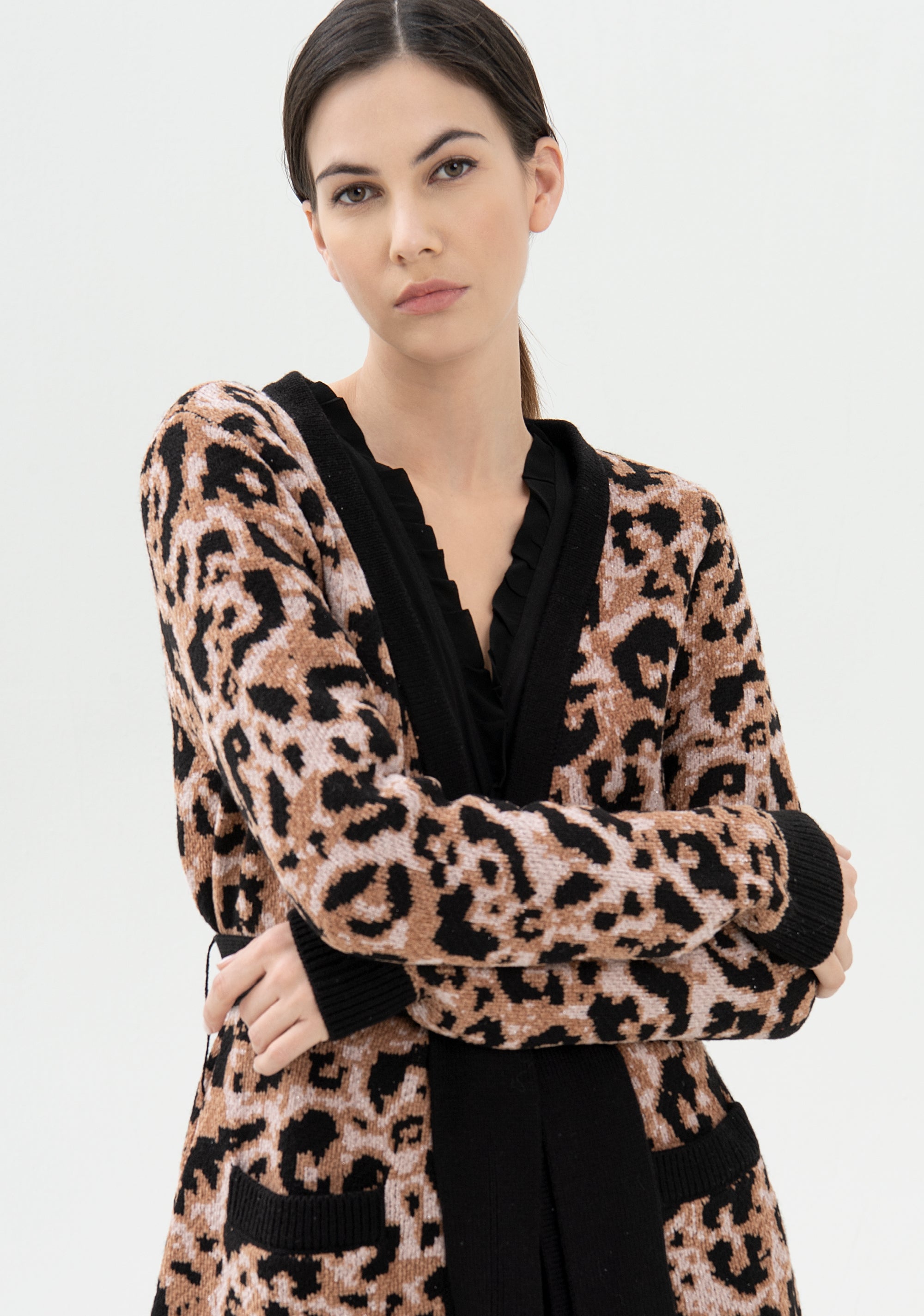 Cardigan regular fit, long, with animalier jacquard effect Fracomina FR21WT8008K456F8-E08_02