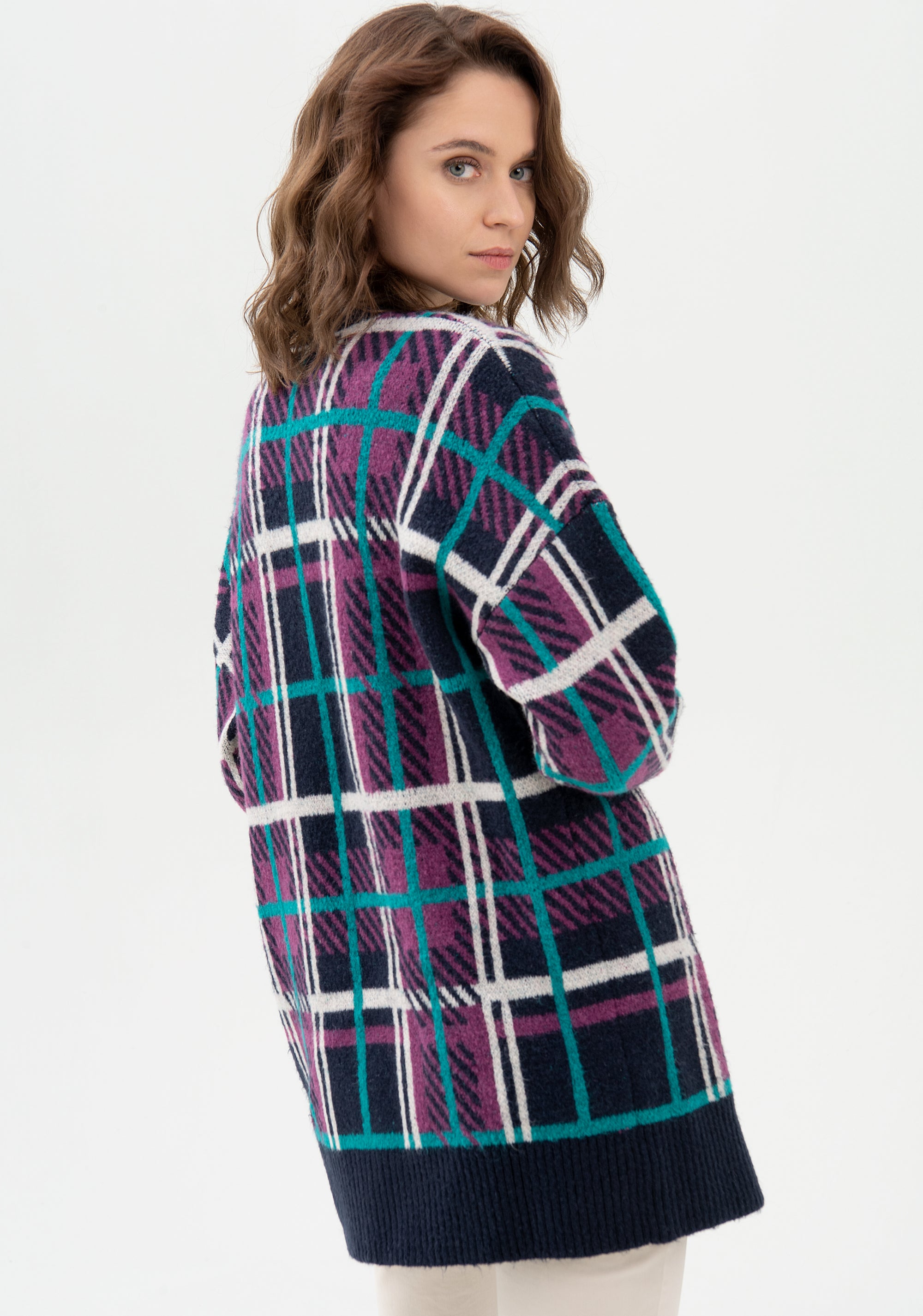 Cardigan over fit, long, with tartan jacquard effect Fracomina FR21WT8011K457F8-I66_04