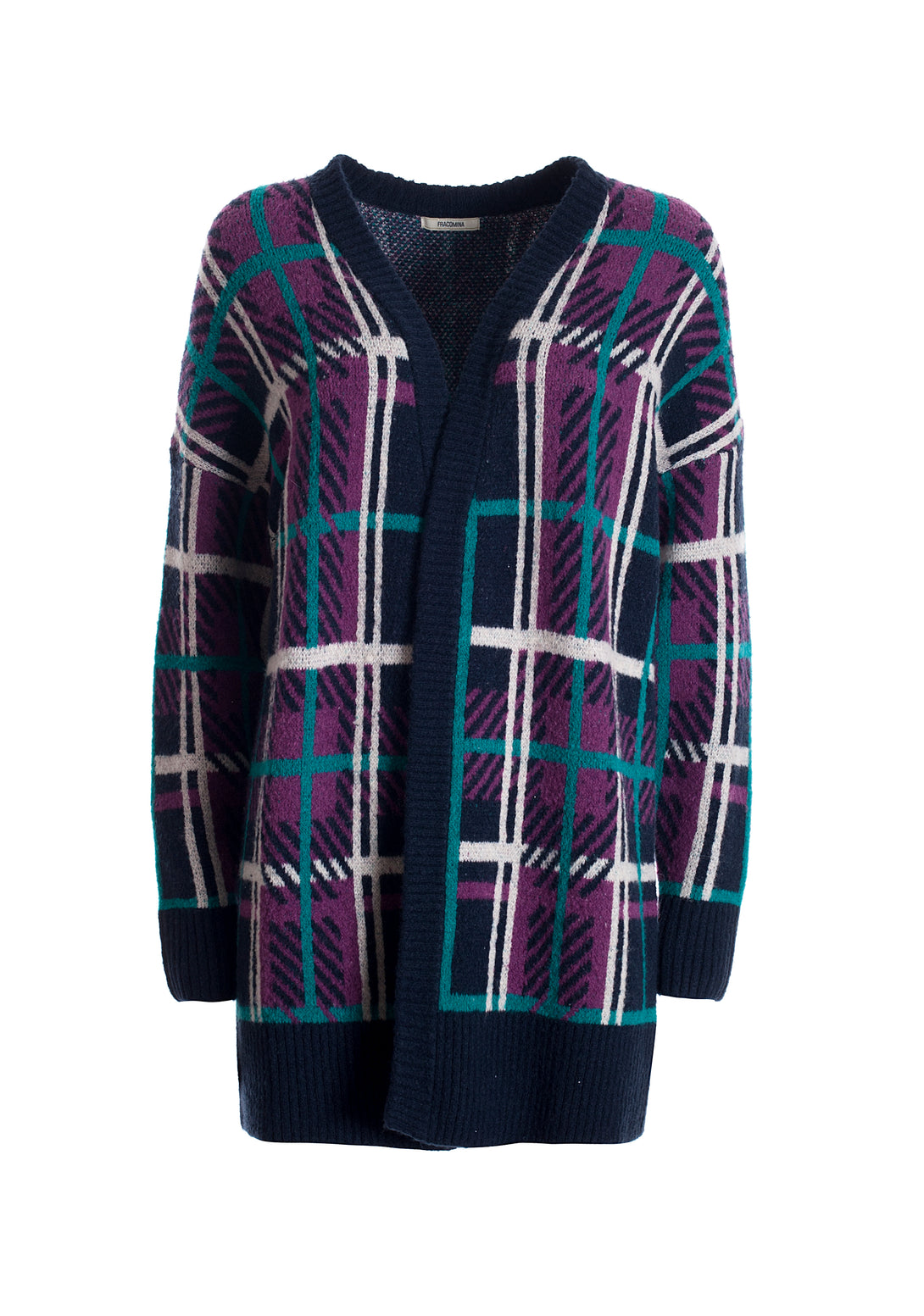 Cardigan over fit, long, with tartan jacquard effect