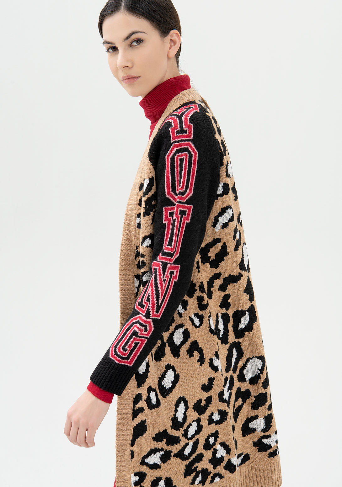 Cardigan regular fit with animalier jacquard effect and lettering