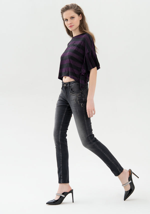 Jeans skinny fit with push-up effect made in black denim with dark wash Fracomina FR21WV1001D44904-A96_01