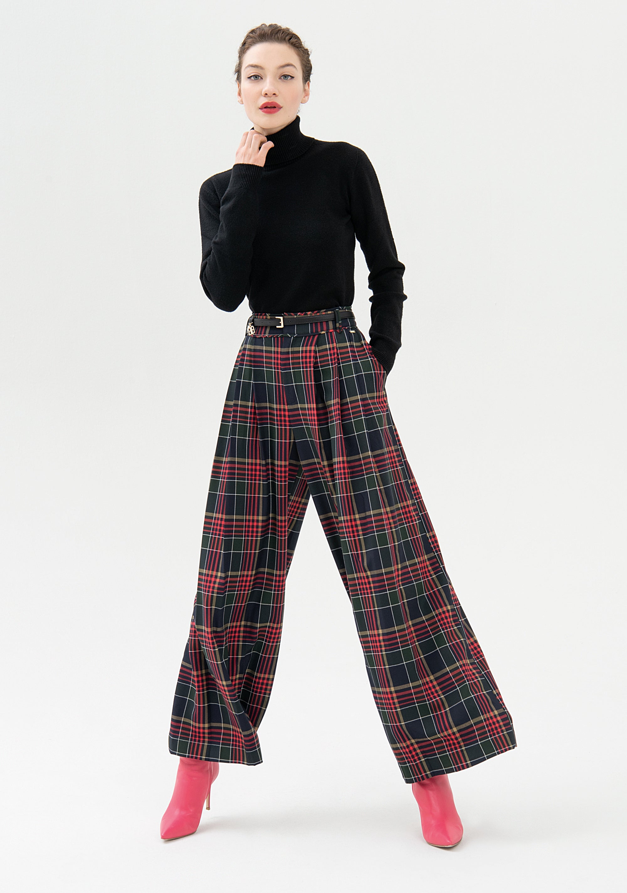 Palazzo pant wide fit made in tartan Fracomina FR21WV3008O41901-210