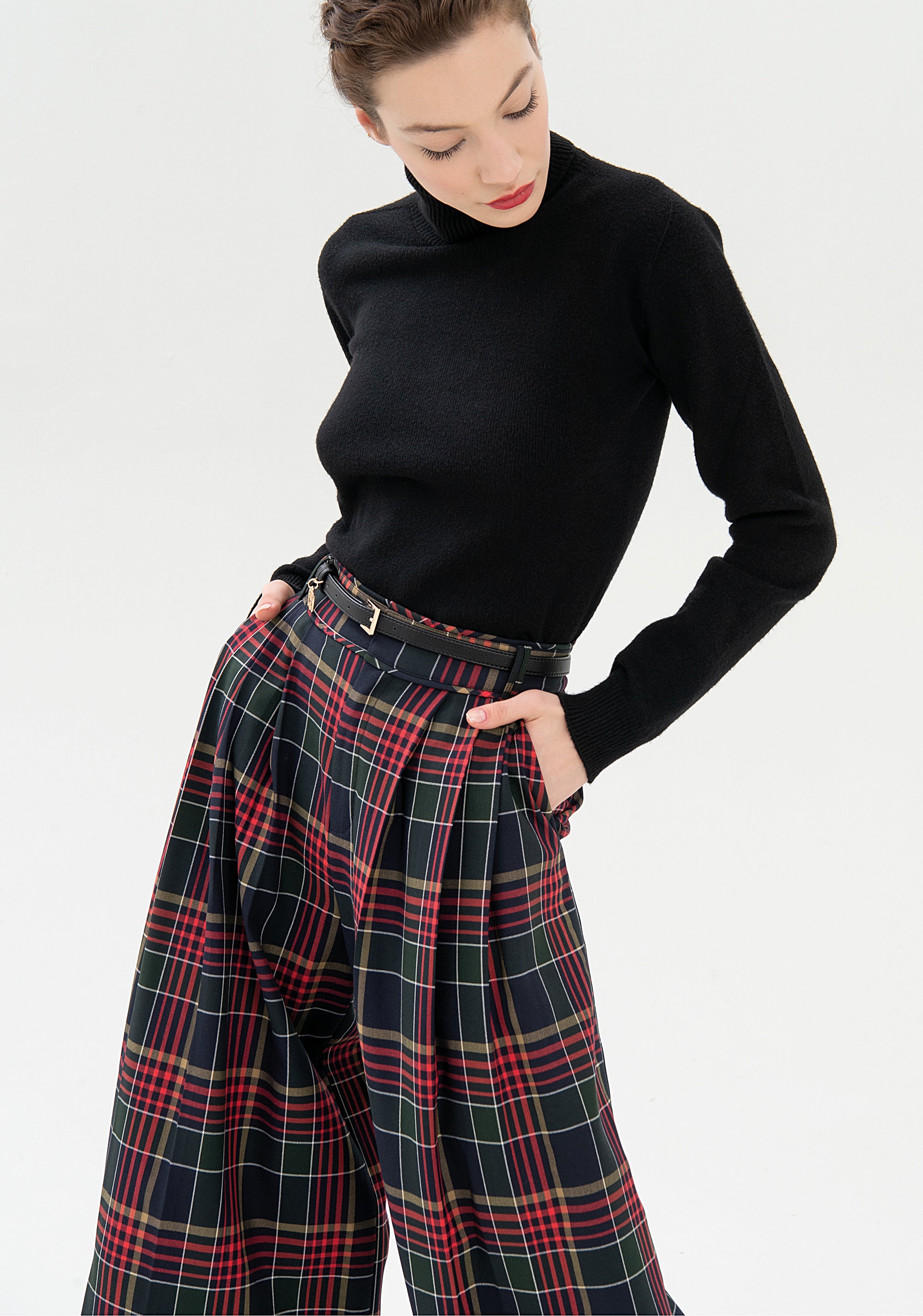 Palazzo pant wide fit made in tartan Fracomina FR21WV3008O41901-210_02