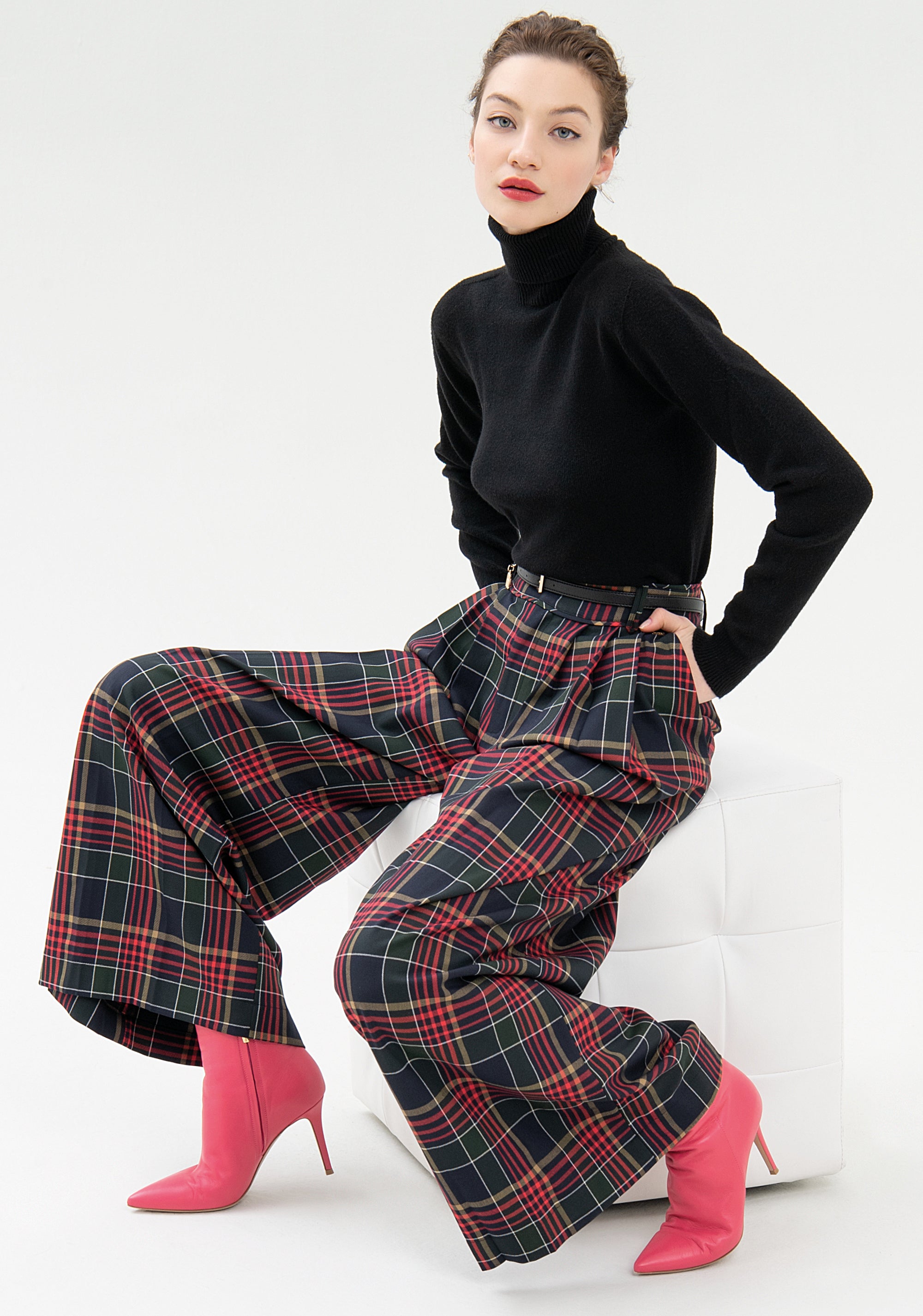 Palazzo pant wide fit made in tartan Fracomina FR21WV3008O41901-210_03