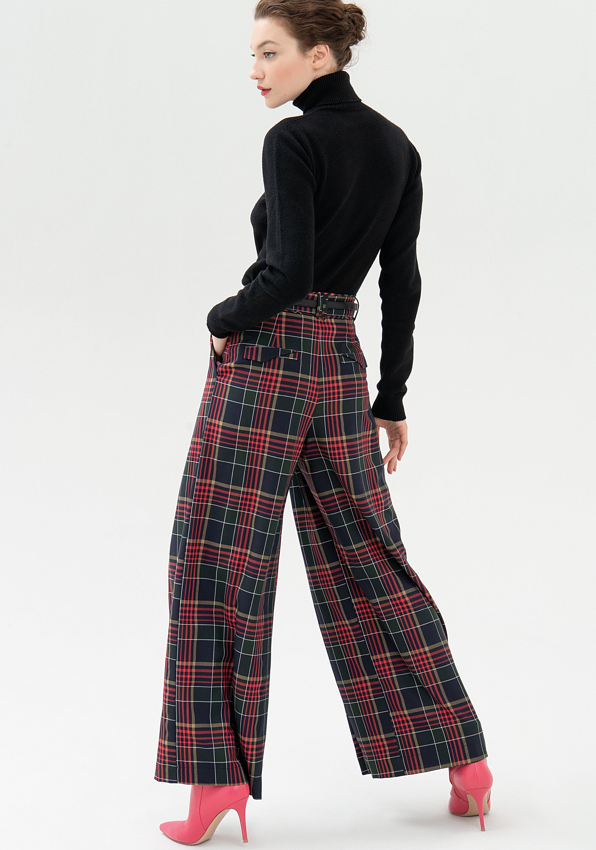 Palazzo pant wide fit made in tartan Fracomina FR21WV3008O41901-210_05