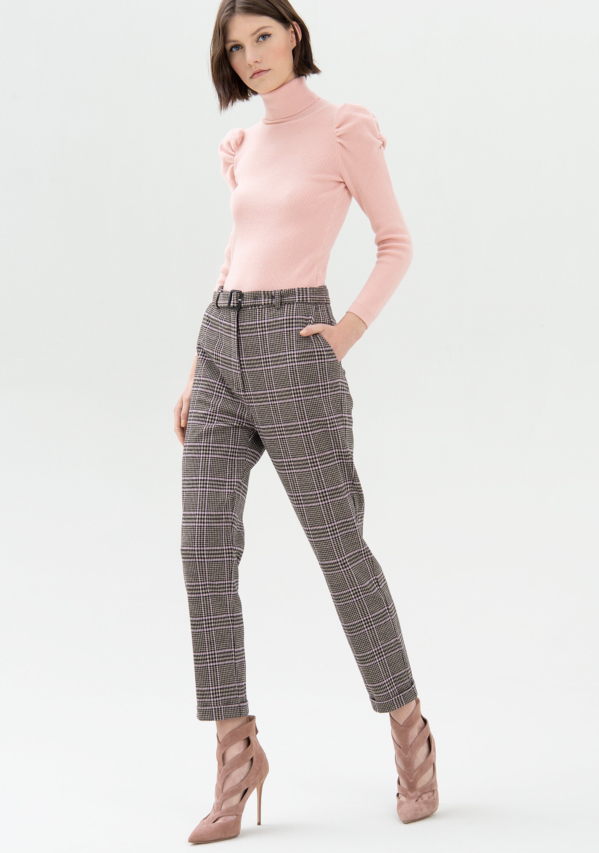 Straight leg pant made in Prince of Wales fabric Fracomina FR21WV4004O41695-I74_03