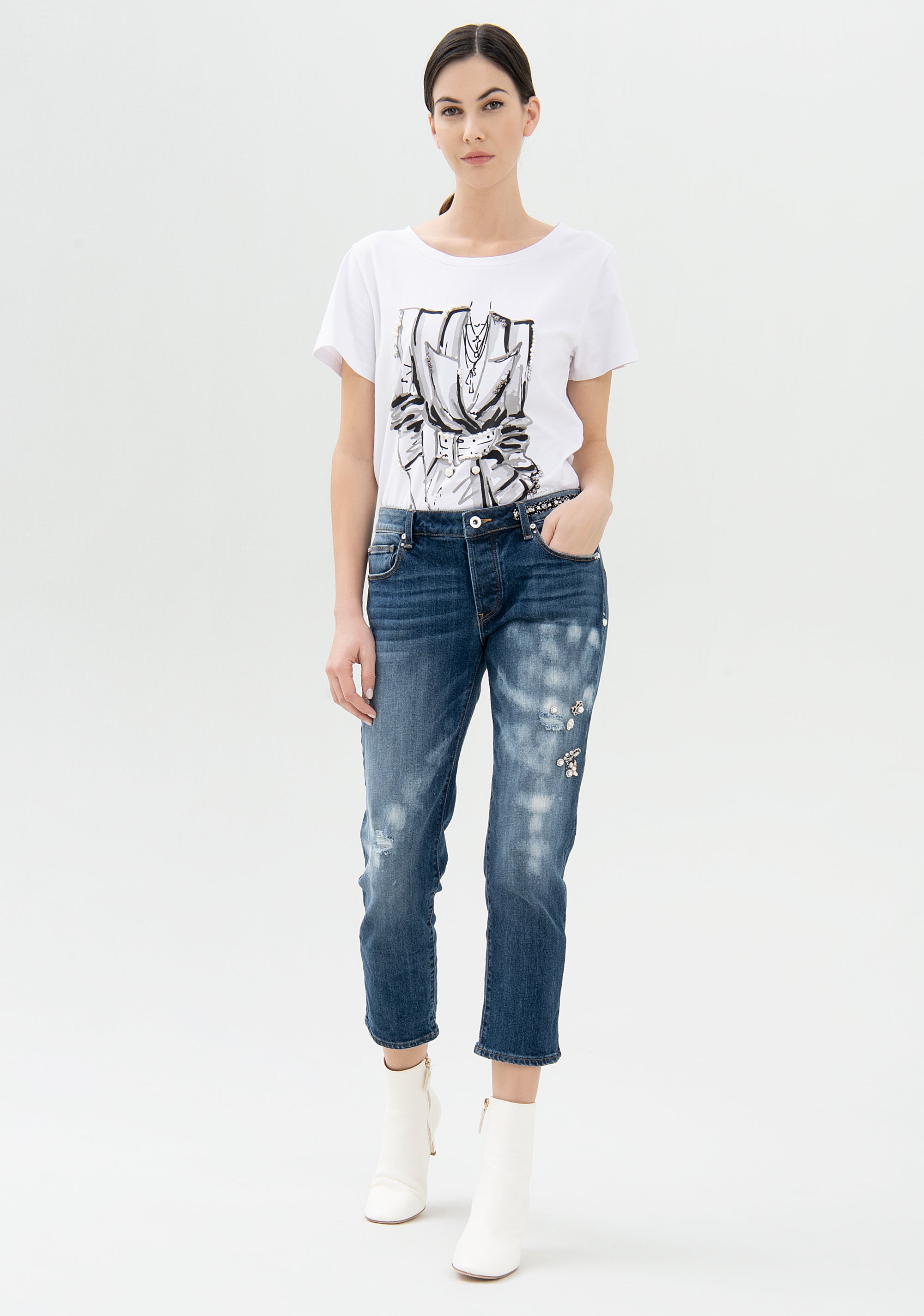 Jeans loose fit cropped made in denim with dark wash Fracomina FR21WV5001D401N7-883_01