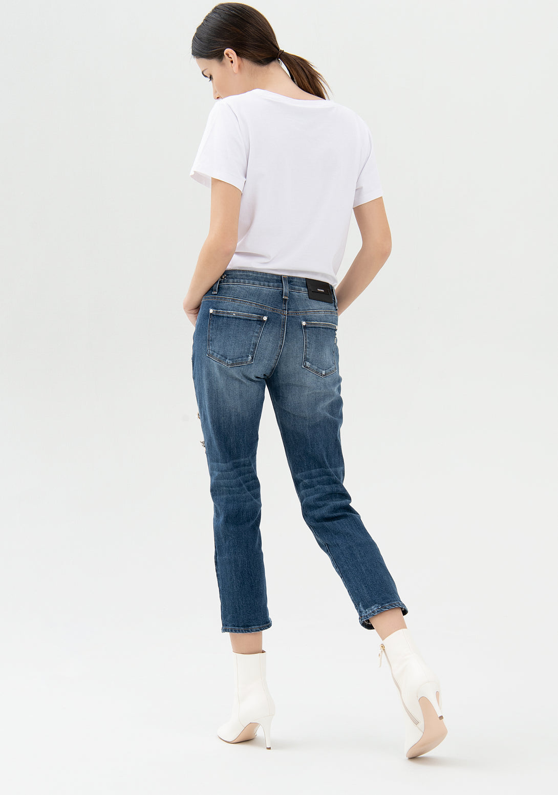 Jeans loose fit cropped made in denim with dark wash