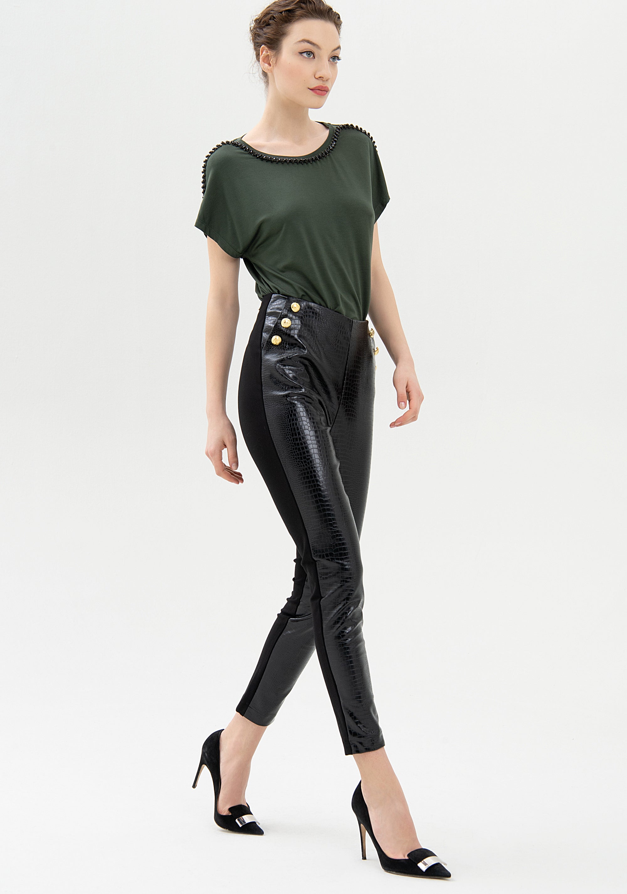 Leggings skinny fit made in eco leather with crocodile print Fracomina FR21WV7005O42001-053_3