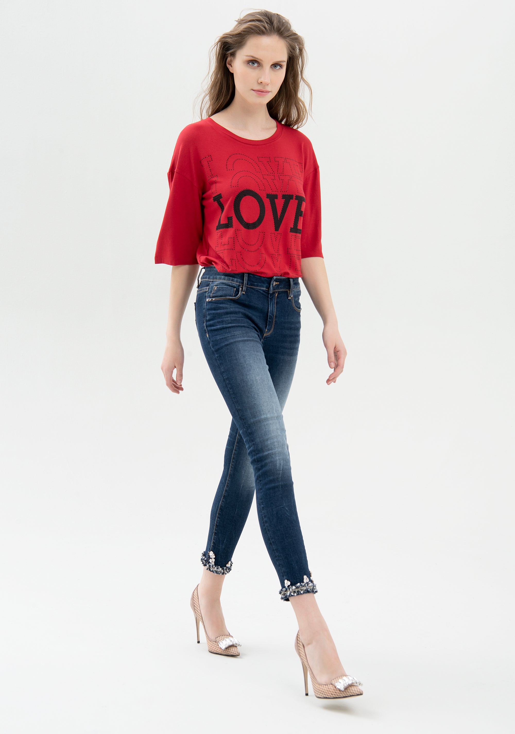 Jeans skinny fit cropped made in denim with middle wash Fracomina FR21WV9003D40493-353_01