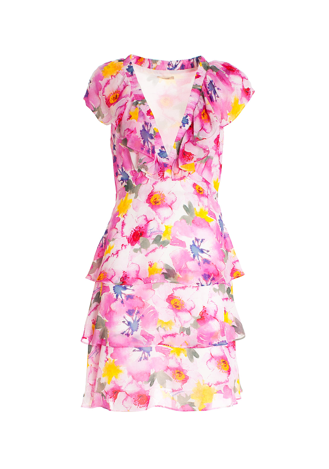 Mini dress with flowery pattern and no sleeves