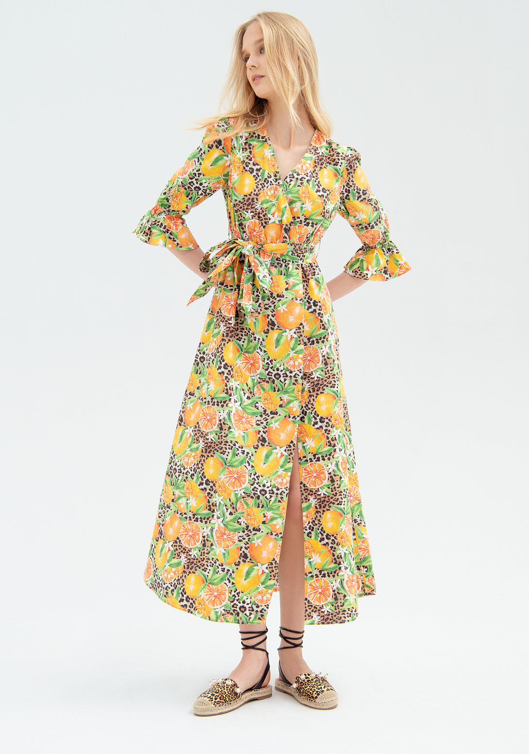 Long wrap dress regular fit made in cotton with tropical pattern Fracomina FR22SD3008W400N4-210