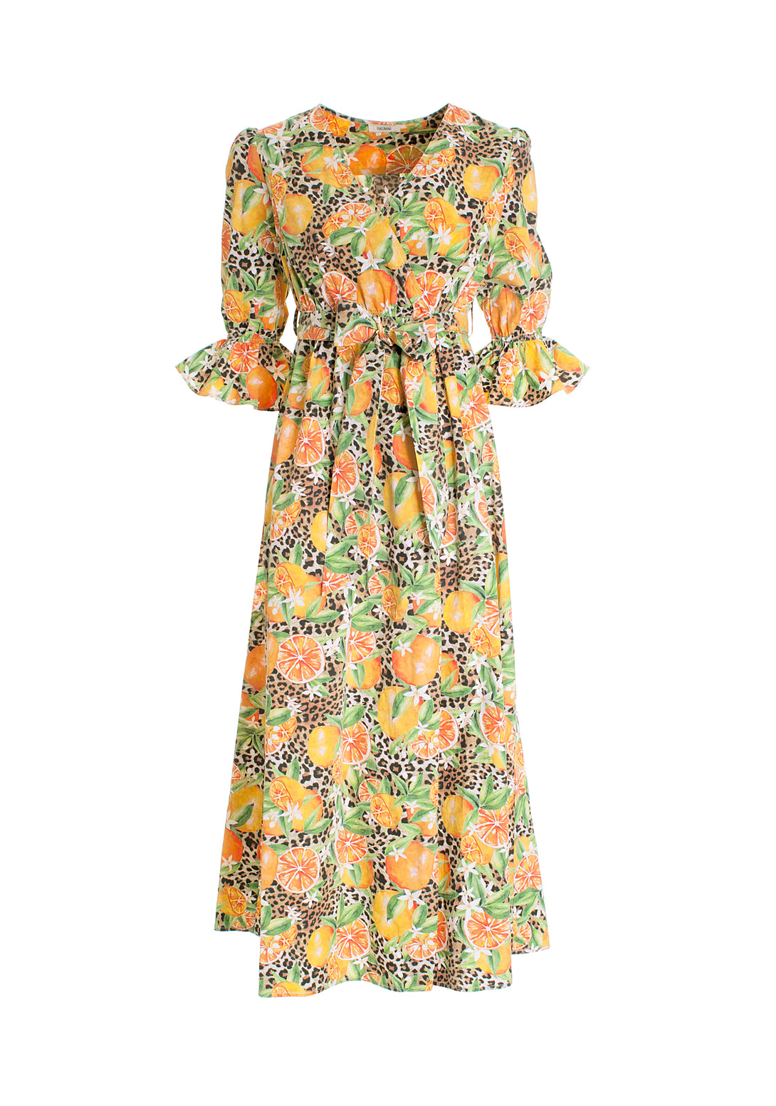 Long wrap dress regular fit made in cotton with tropical pattern