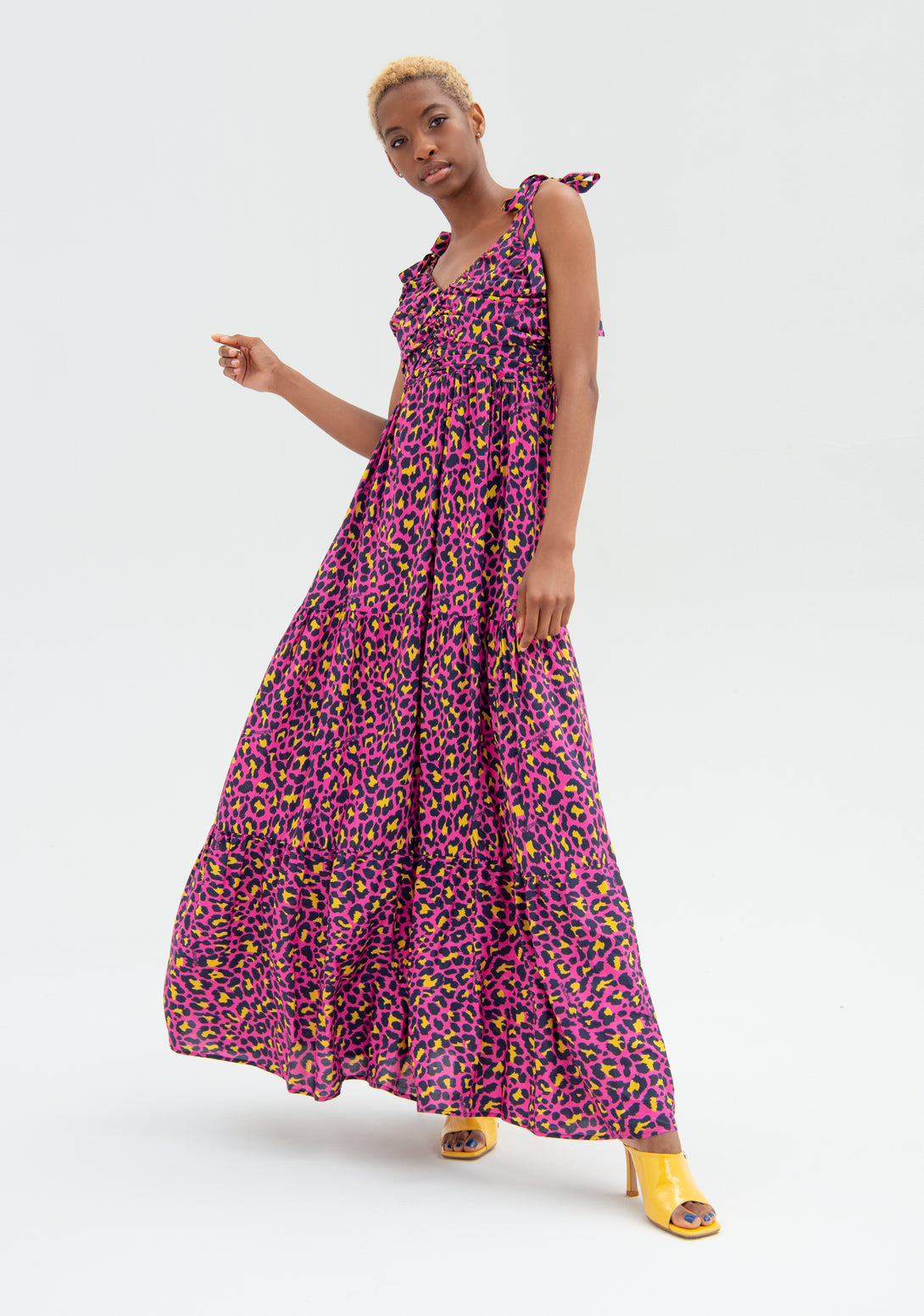 Long dress with no sleeves with multicolor animalier pattern Fracomina FR22SD3012W525N4-D41