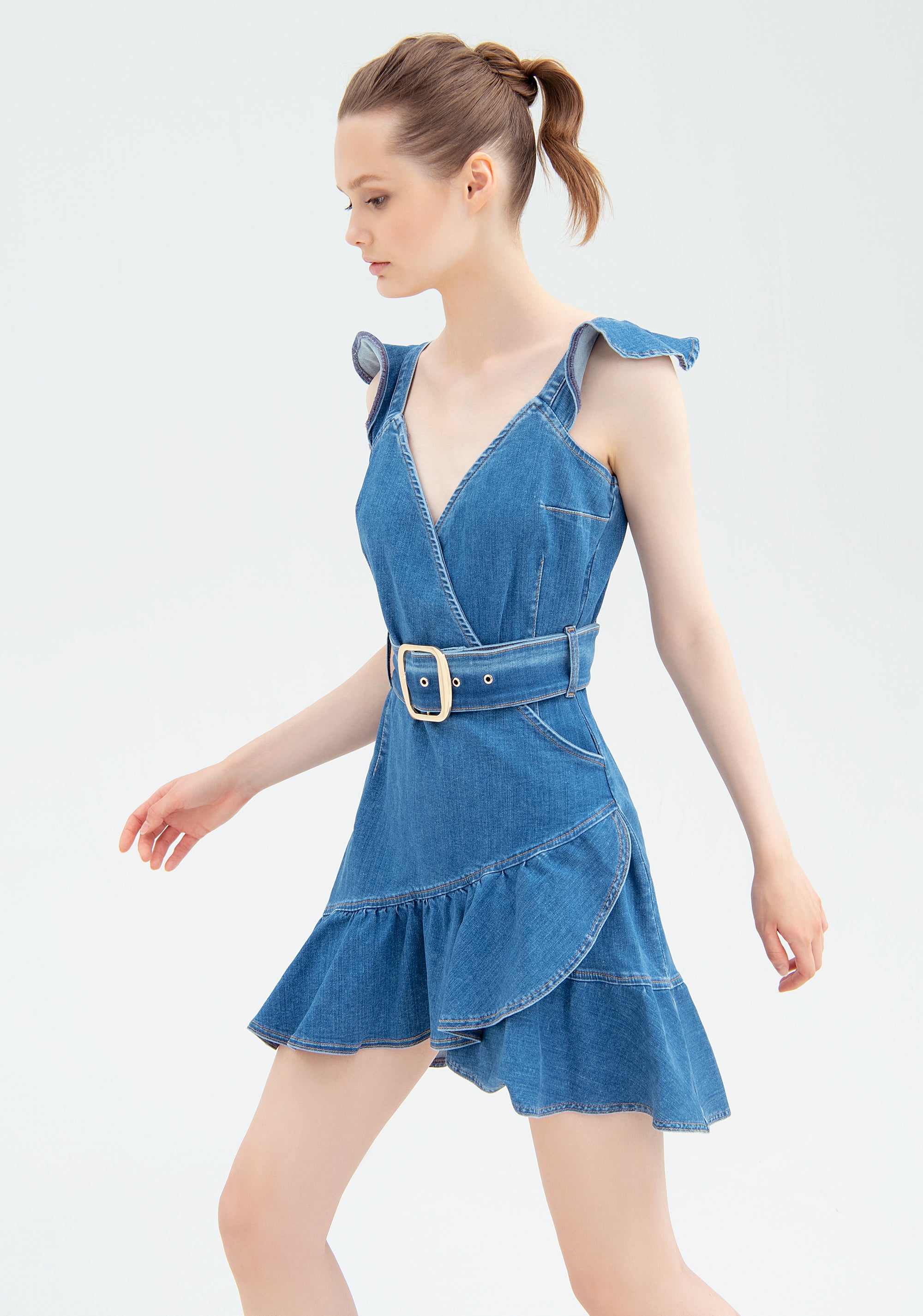 Dress with no sleeves made in denim with middle wash Fracomina FR22SD4004D42002-602