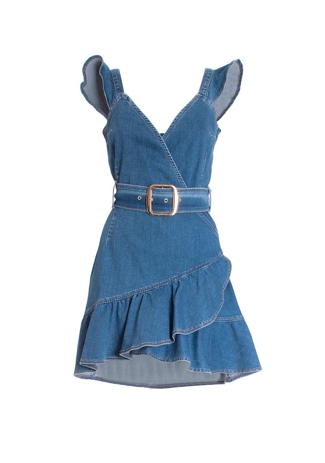 Dress with no sleeves made in denim with middle wash