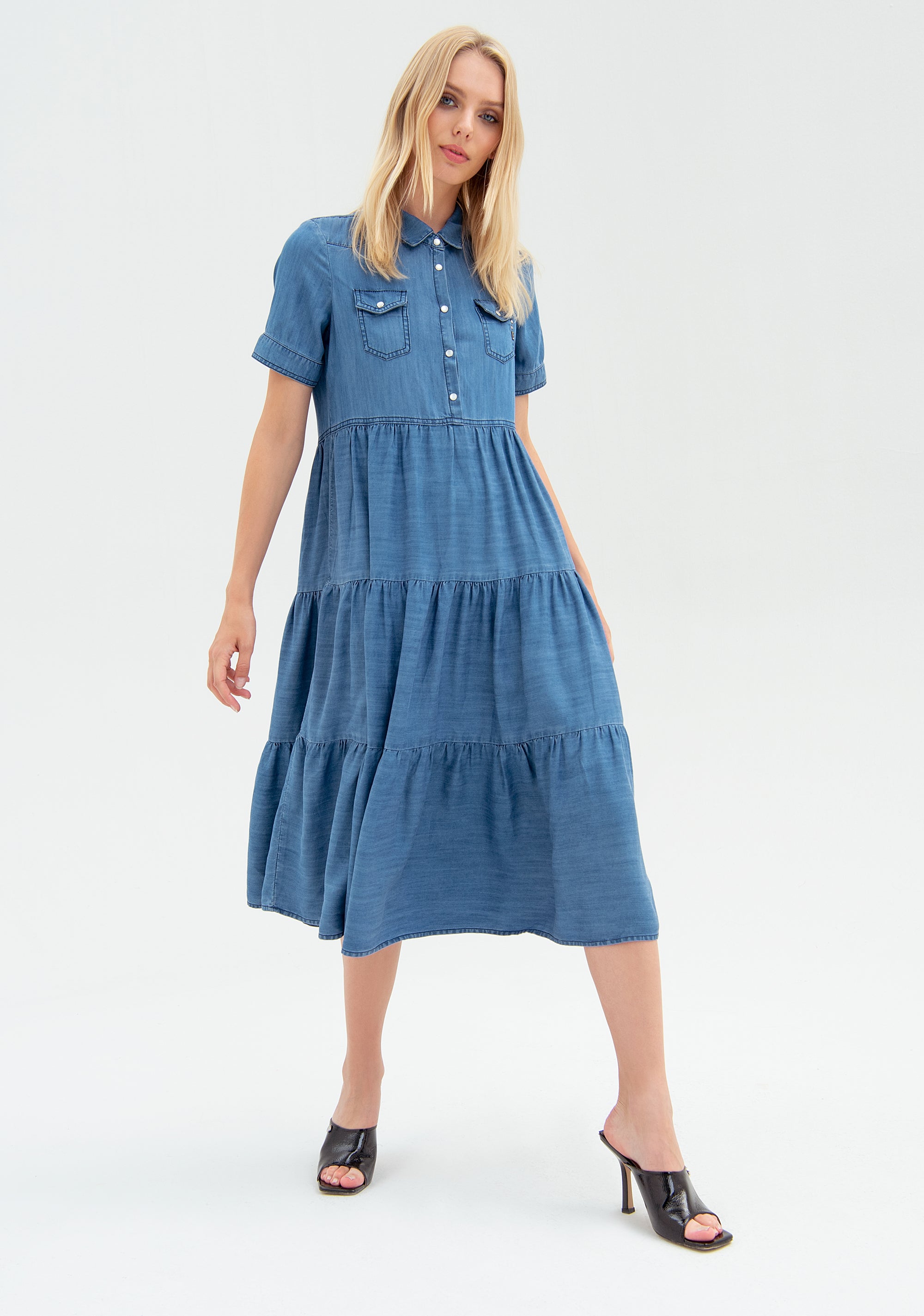 Dress wide fit made in chambray Fracomina FR22SD4009D41502-349