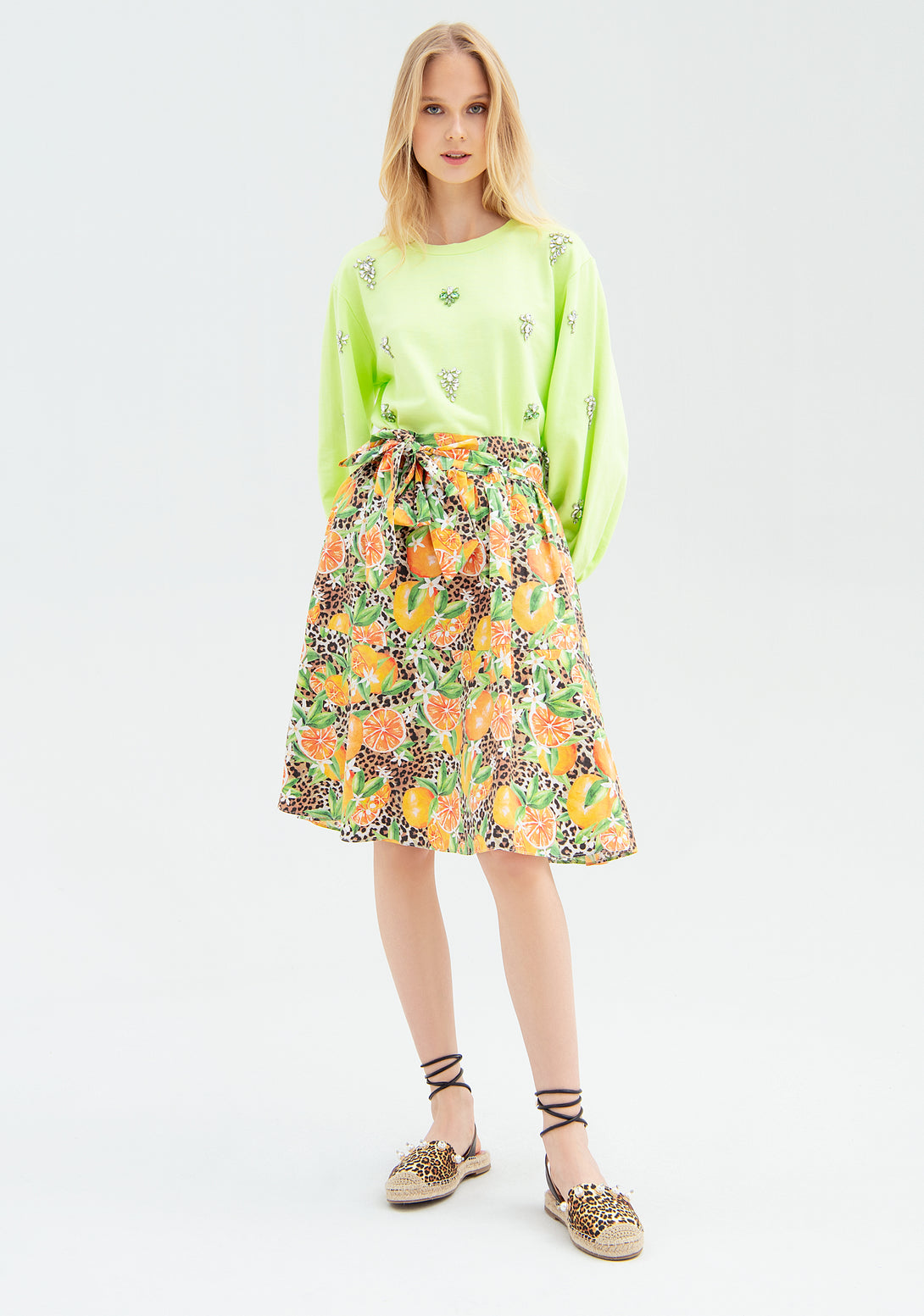 Skirt wide fit made in cotton with tropical pattern Fracomina FR22SG1007W400N4-210