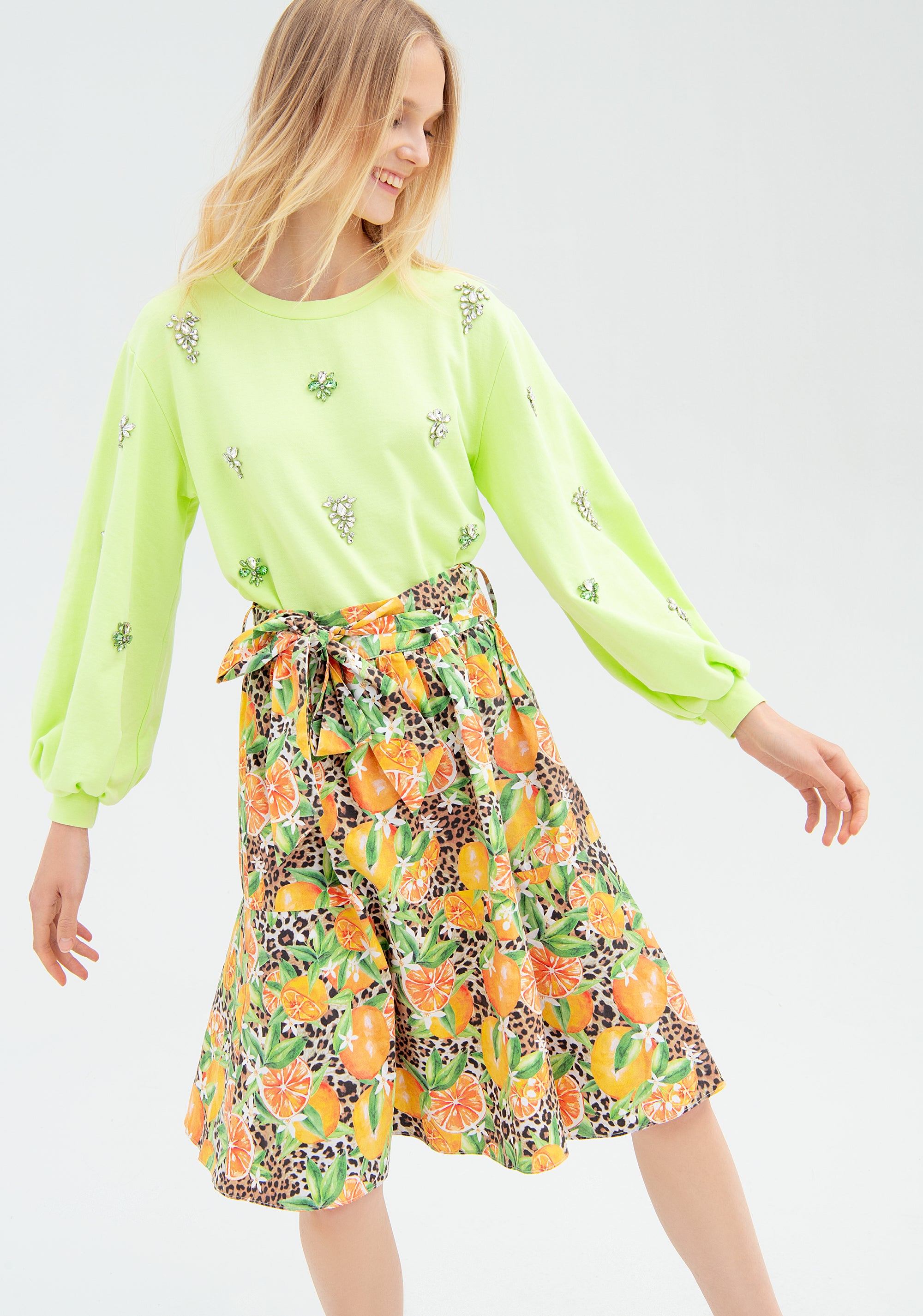 Skirt wide fit made in cotton with tropical pattern Fracomina FR22SG1007W400N4-210_3