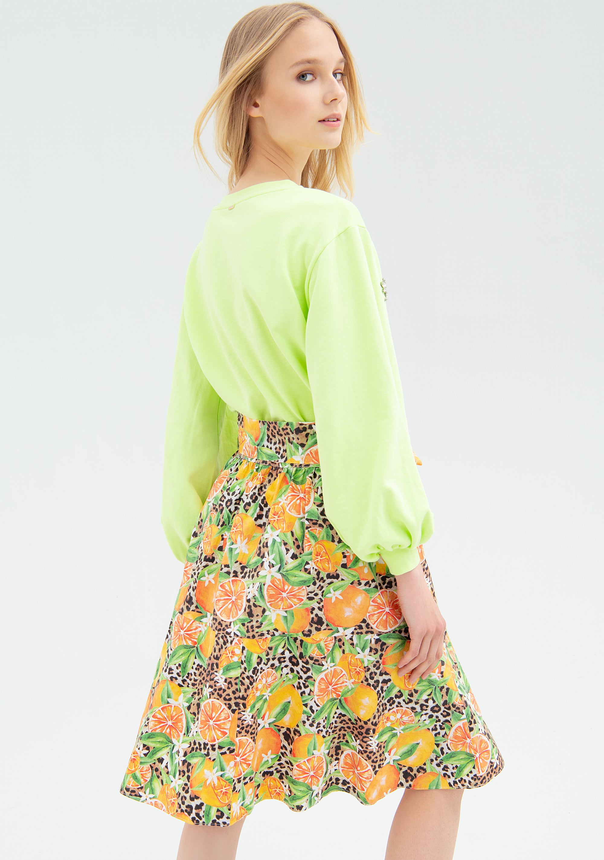 Skirt wide fit made in cotton with tropical pattern Fracomina FR22SG1007W400N4-210_4