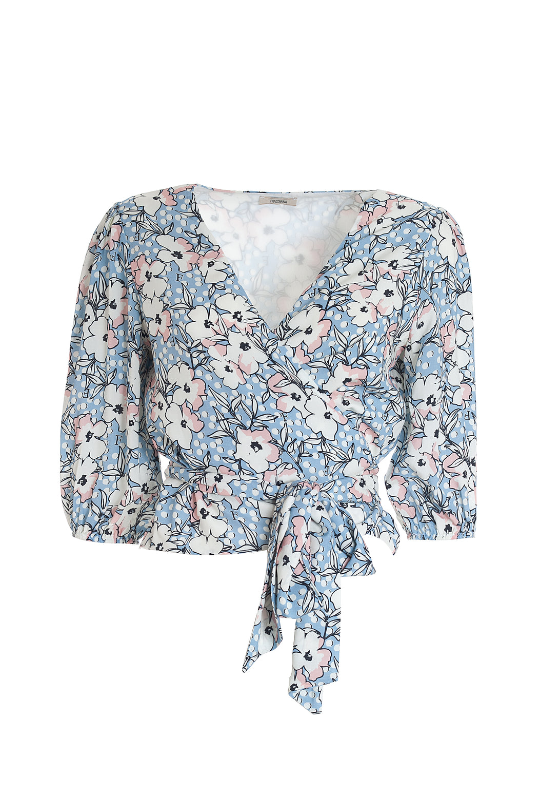 Overcrossed blouse cropped with flowery pattern