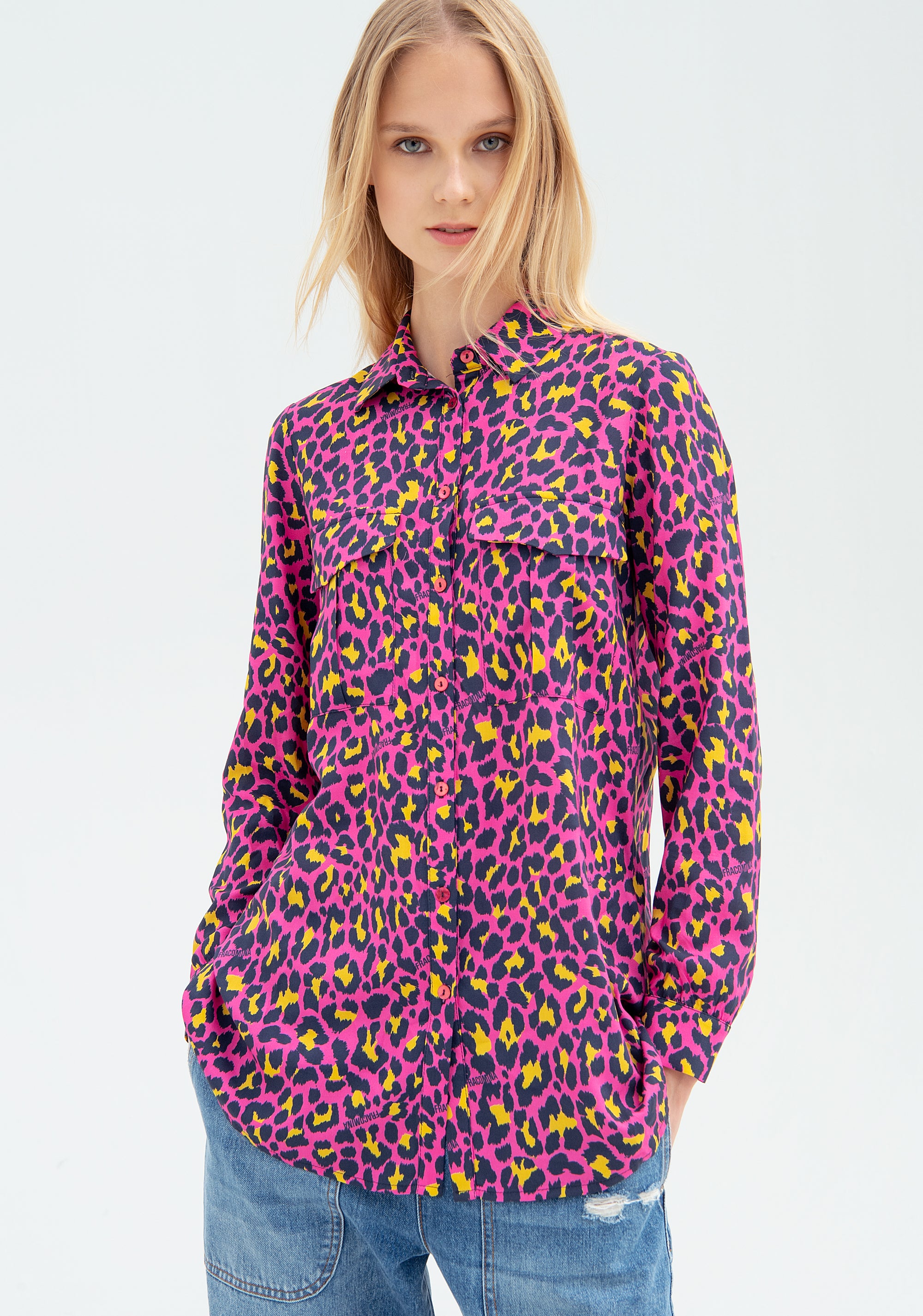 Long shirt over fit with multicolor animalier pattern Fracomina FR22ST1027W525N4-D41