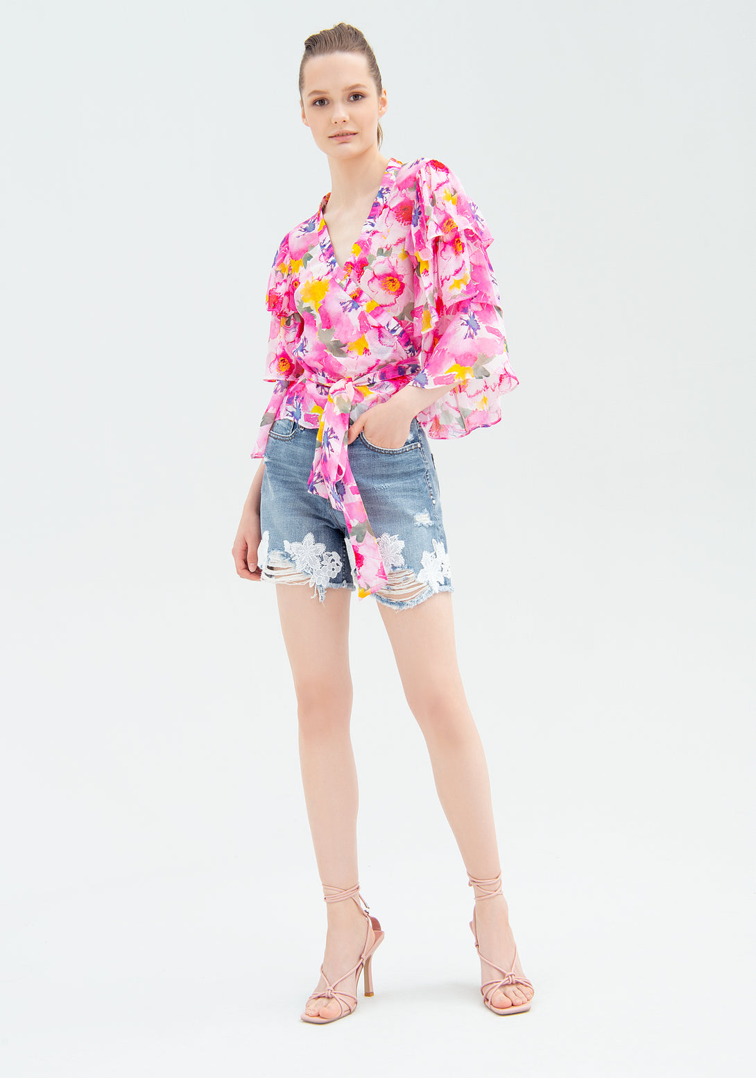 Overcrossed blouse regular fit with flowery pattern Fracomina FR22ST1031W518R8-210