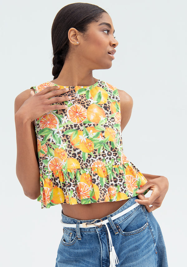 Top cropped flared made in cotton and tropical pattern Fracomina FR22ST2005W400N4-210_2