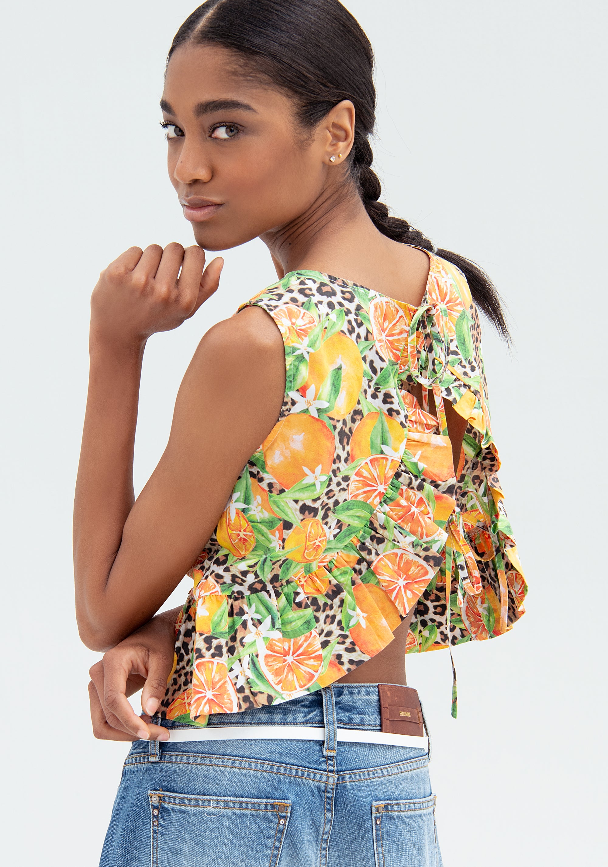 Top cropped flared made in cotton and tropical pattern Fracomina FR22ST2005W400N4-210_3