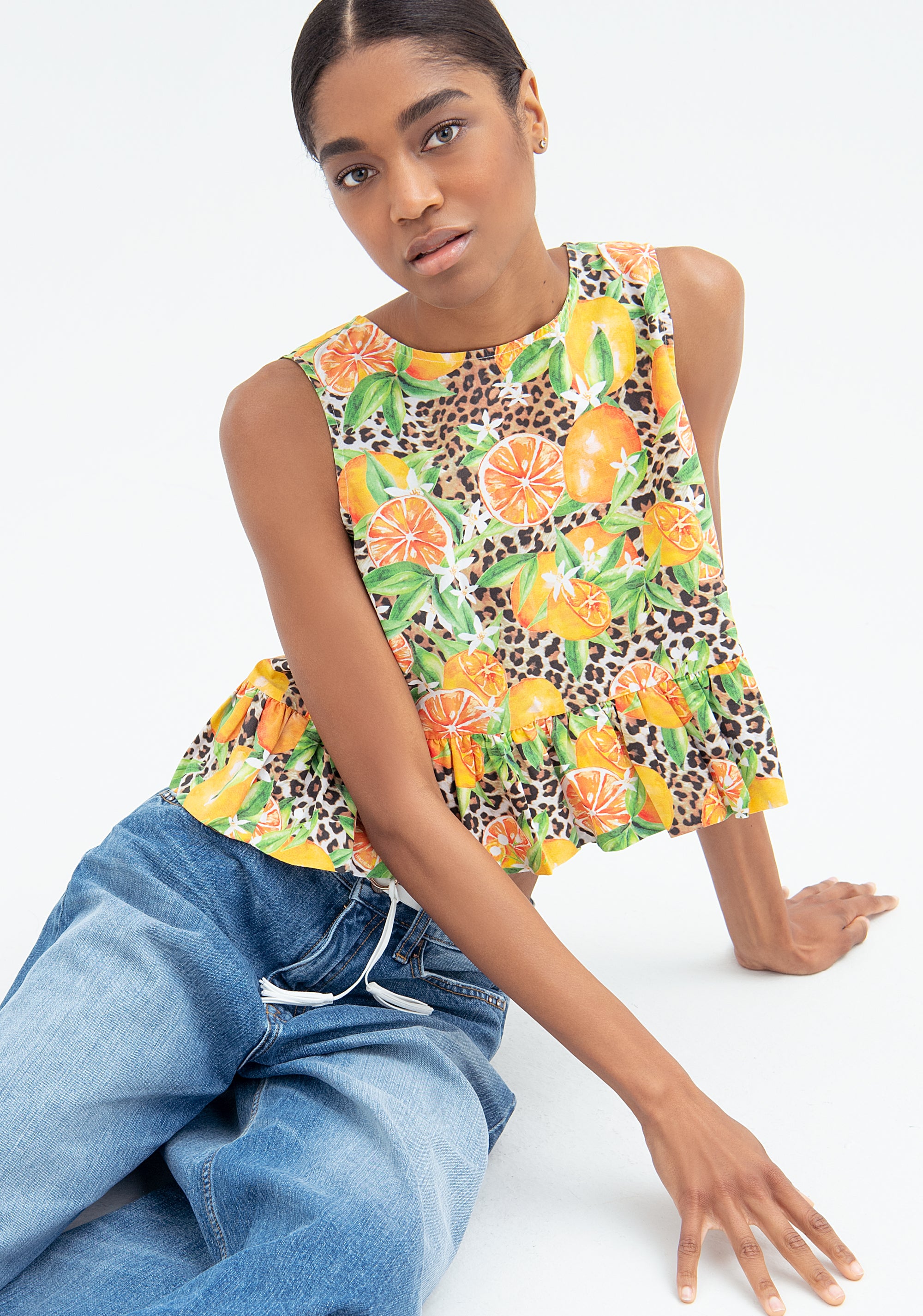 Top cropped flared made in cotton and tropical pattern Fracomina FR22ST2005W400N4-210_4