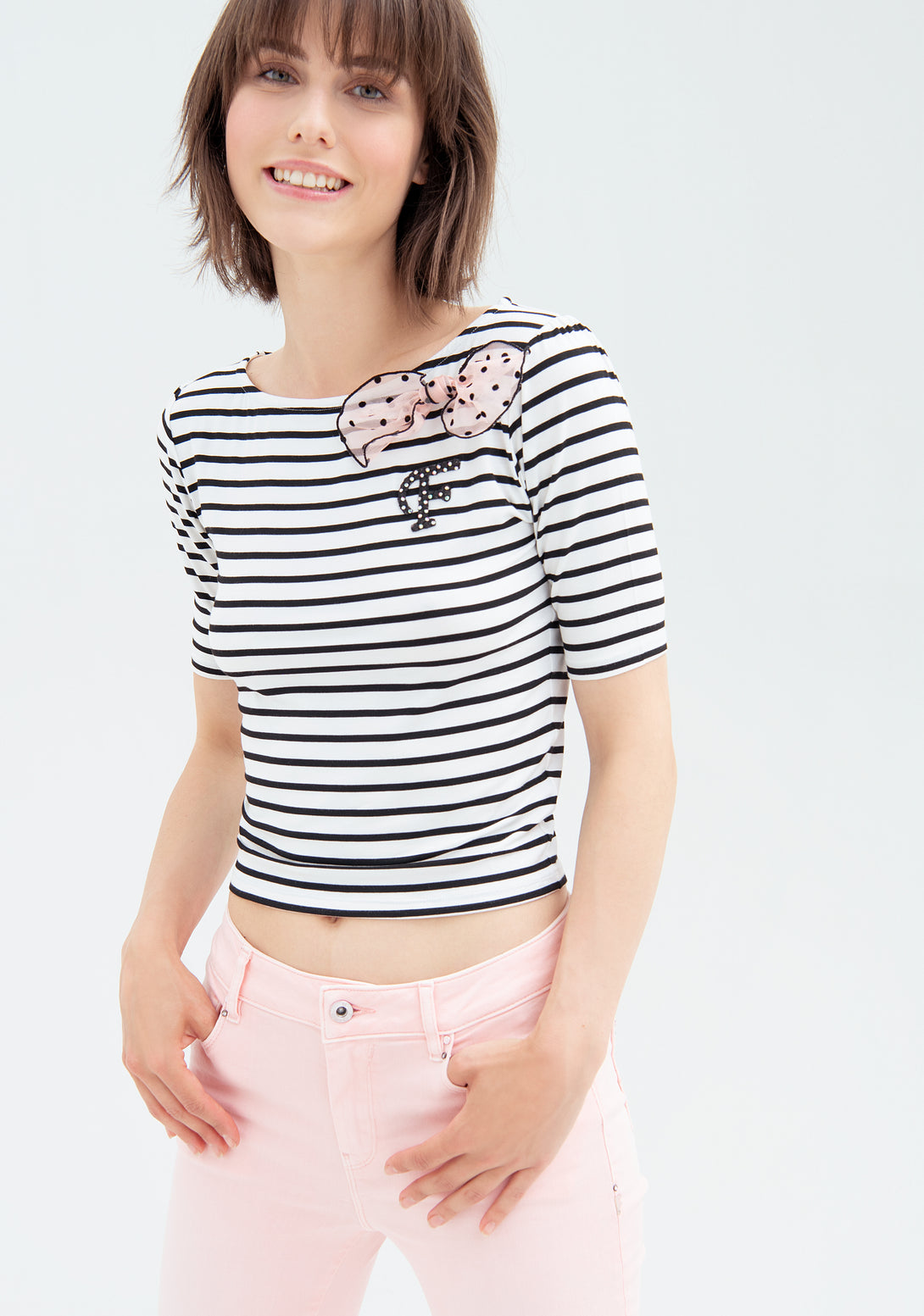 T-shirt cropped made in striped jersey Fracomina FR22ST3022J401N8-060