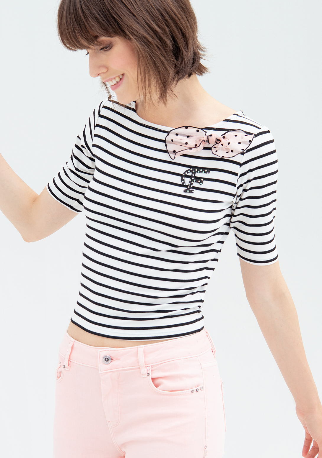T-shirt cropped made in striped jersey
