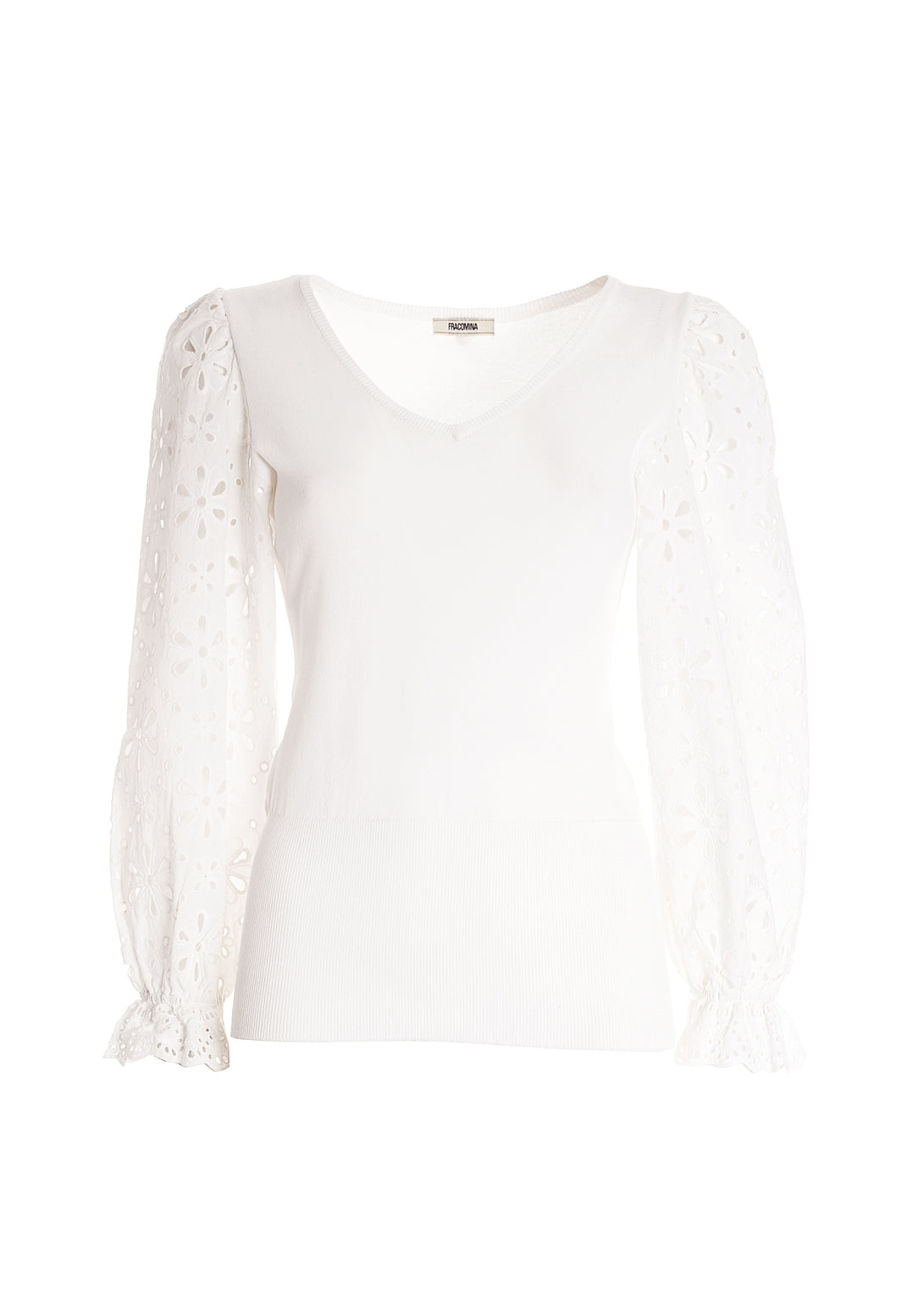 Knitwear regular fit with sleeves made in San Gallo lace