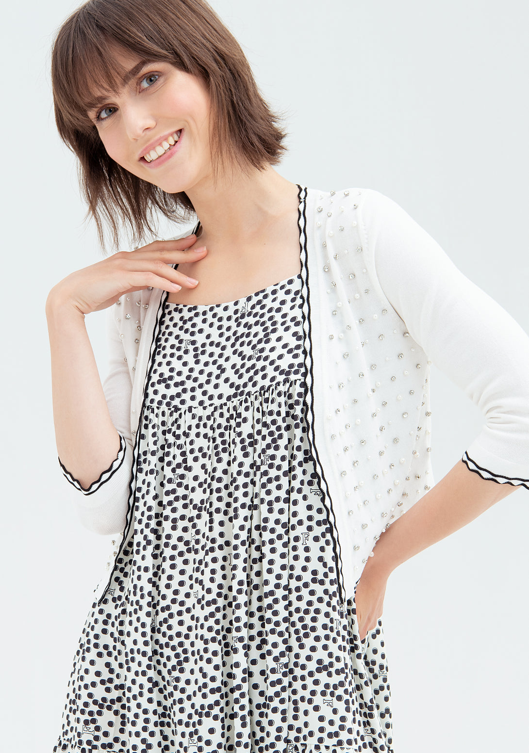 Cardigan cropped, opened, with jewel applications Fracomina FR22ST8006K410R9-109