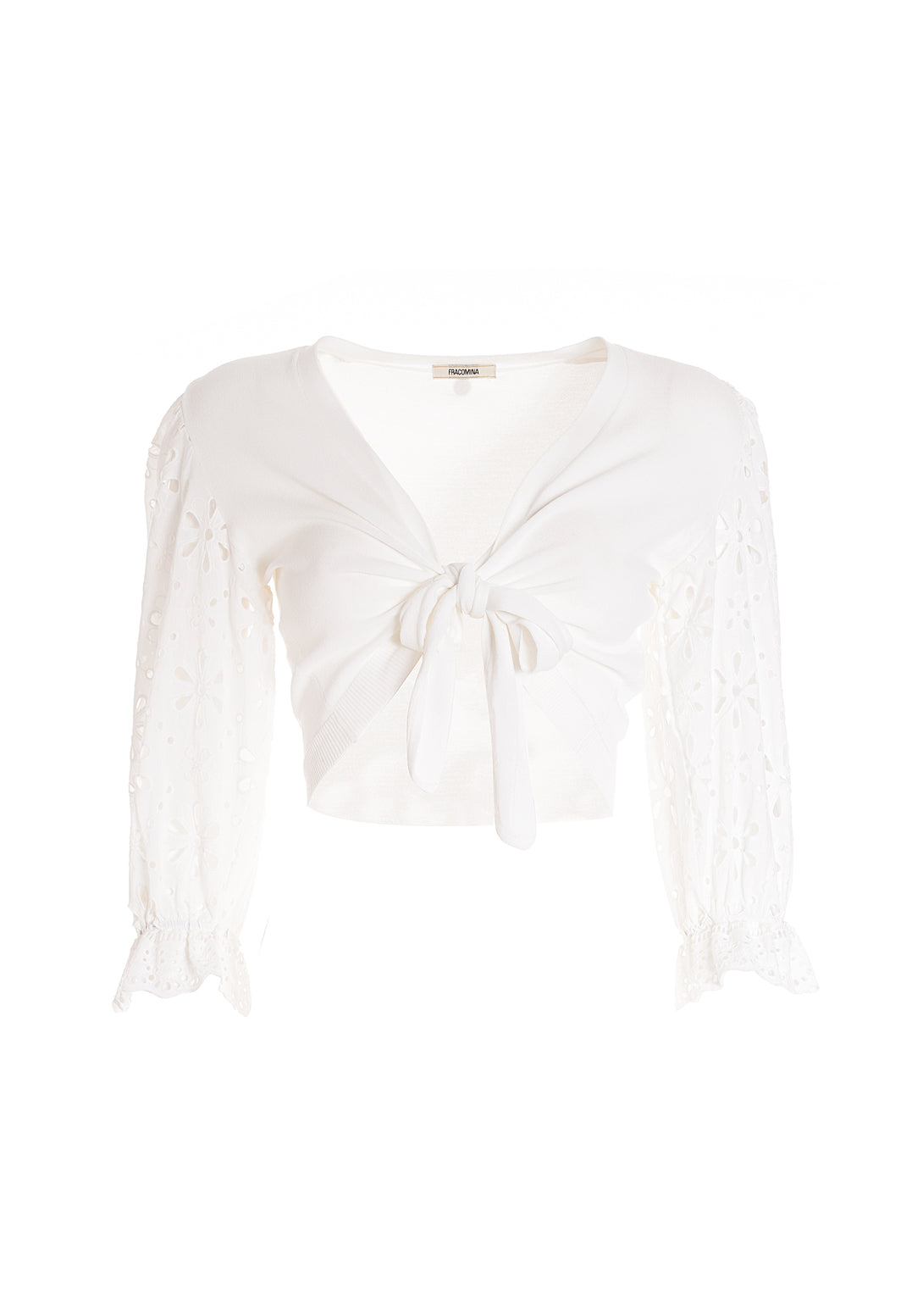 Cardigan cropped with sleeves made in San Gallo lace