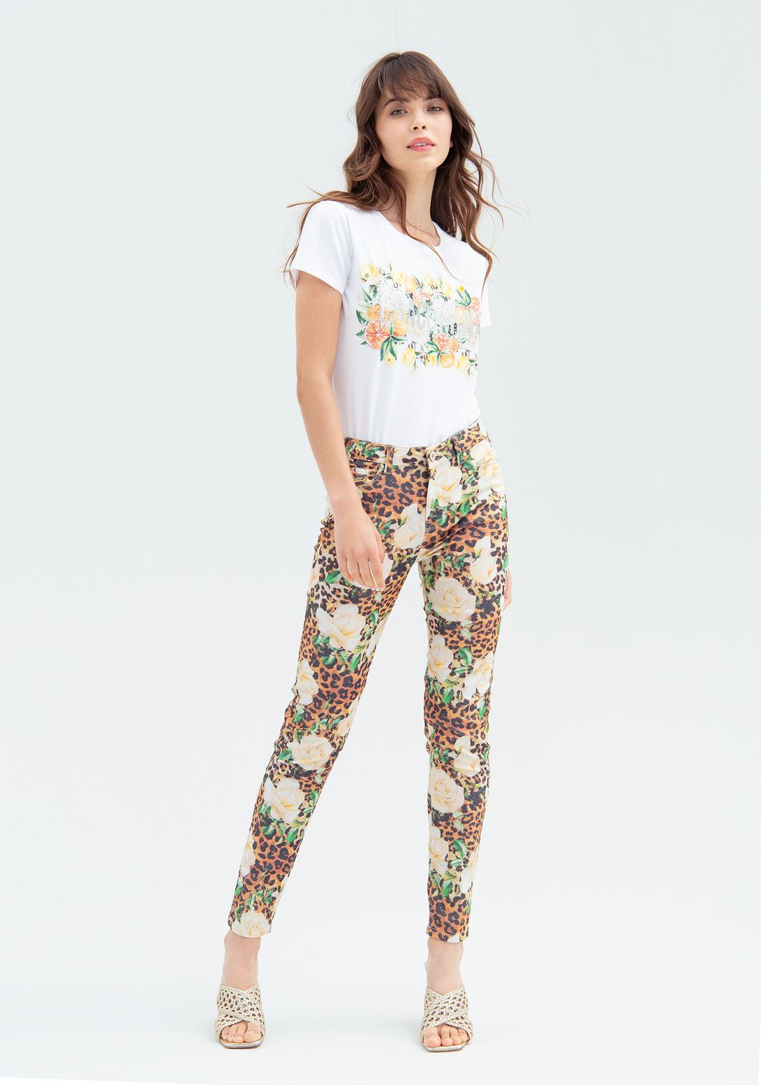 Pant skinny fit with flowery and animalier multicolor pattern Fracomina FR22SV7001D423N4-210